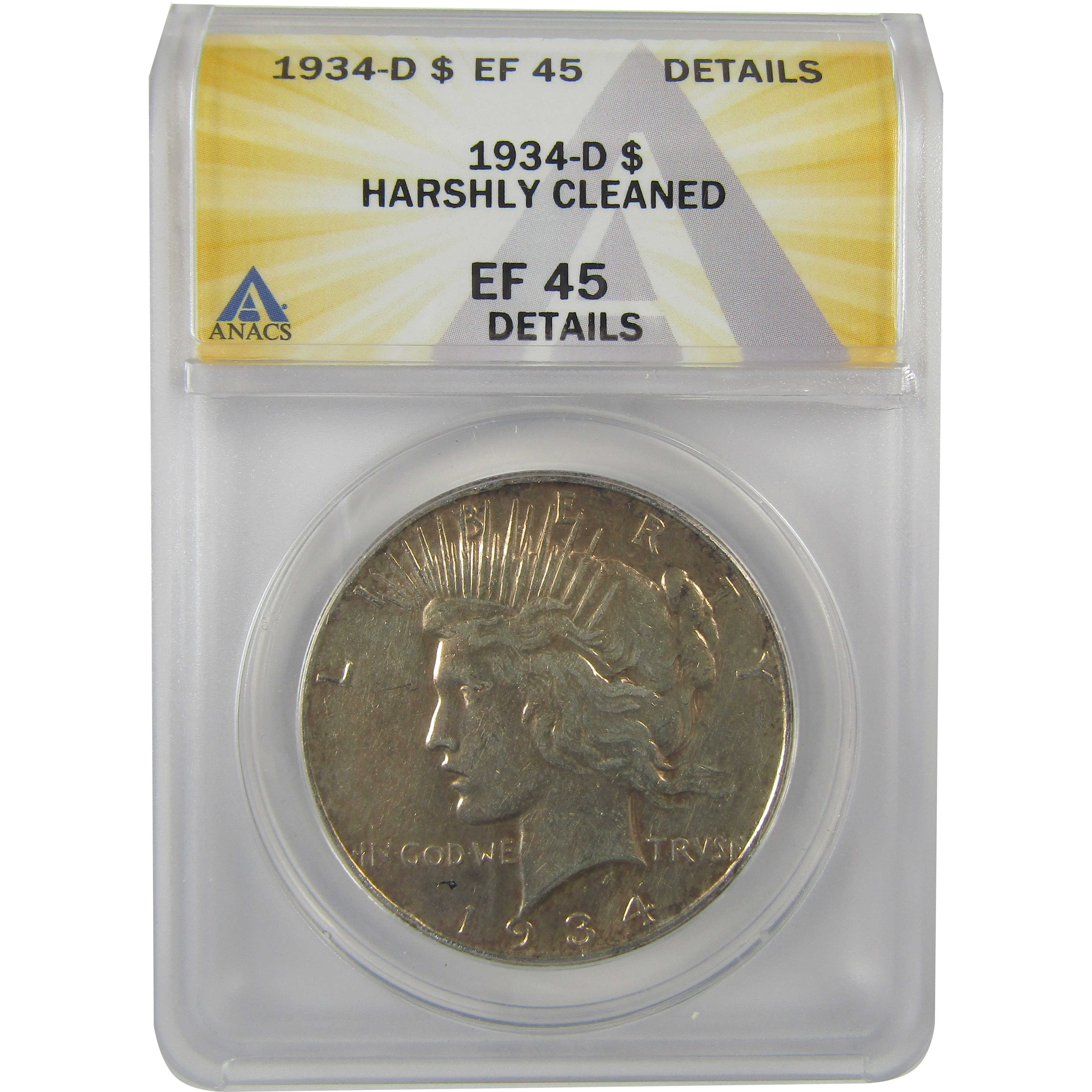 1934 D Peace Dollar EF 45 Details ANACS Silver $1 Coin SKU:I21568