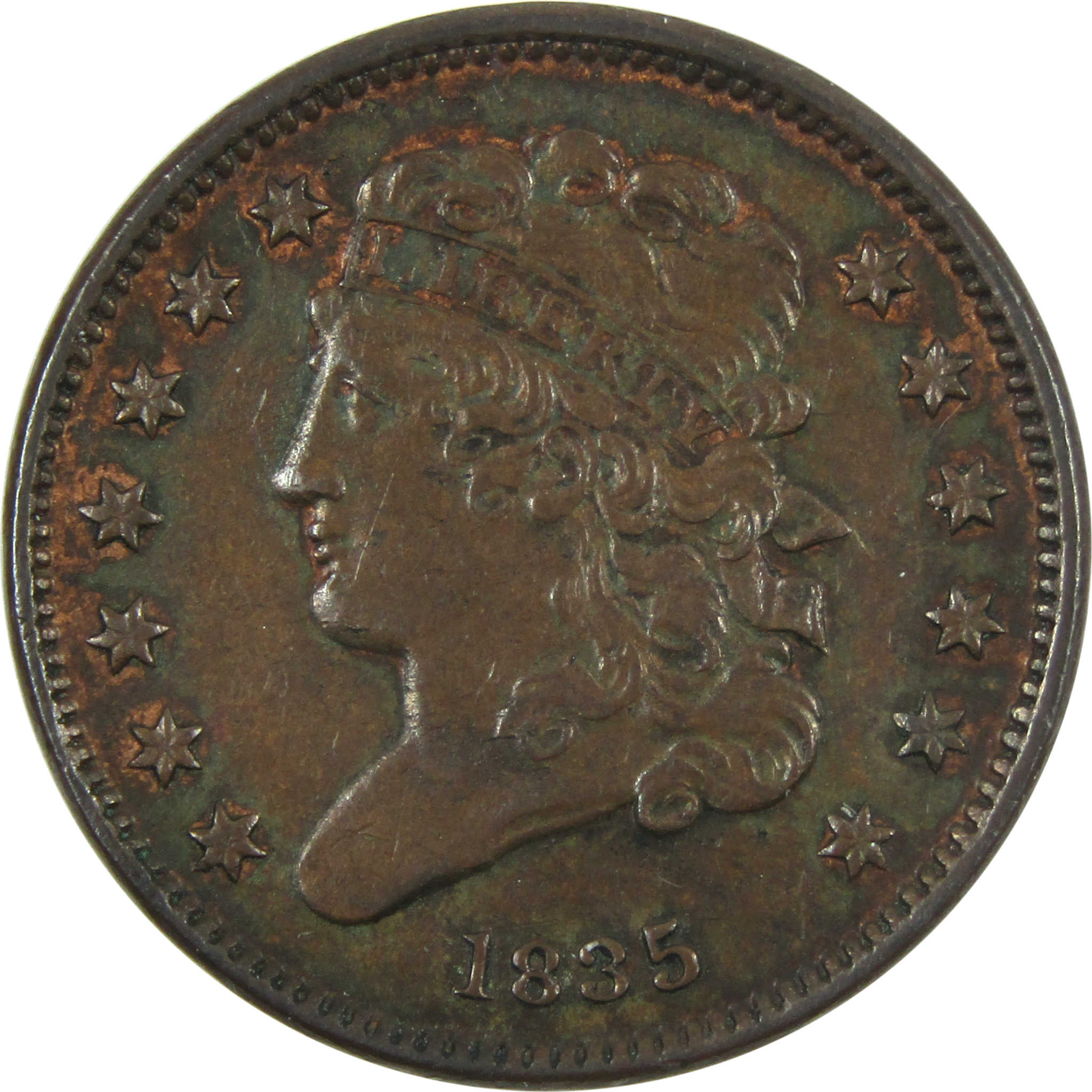 1835 Classic Head Half Cent AU About Uncirculated Copper SKU:I14370