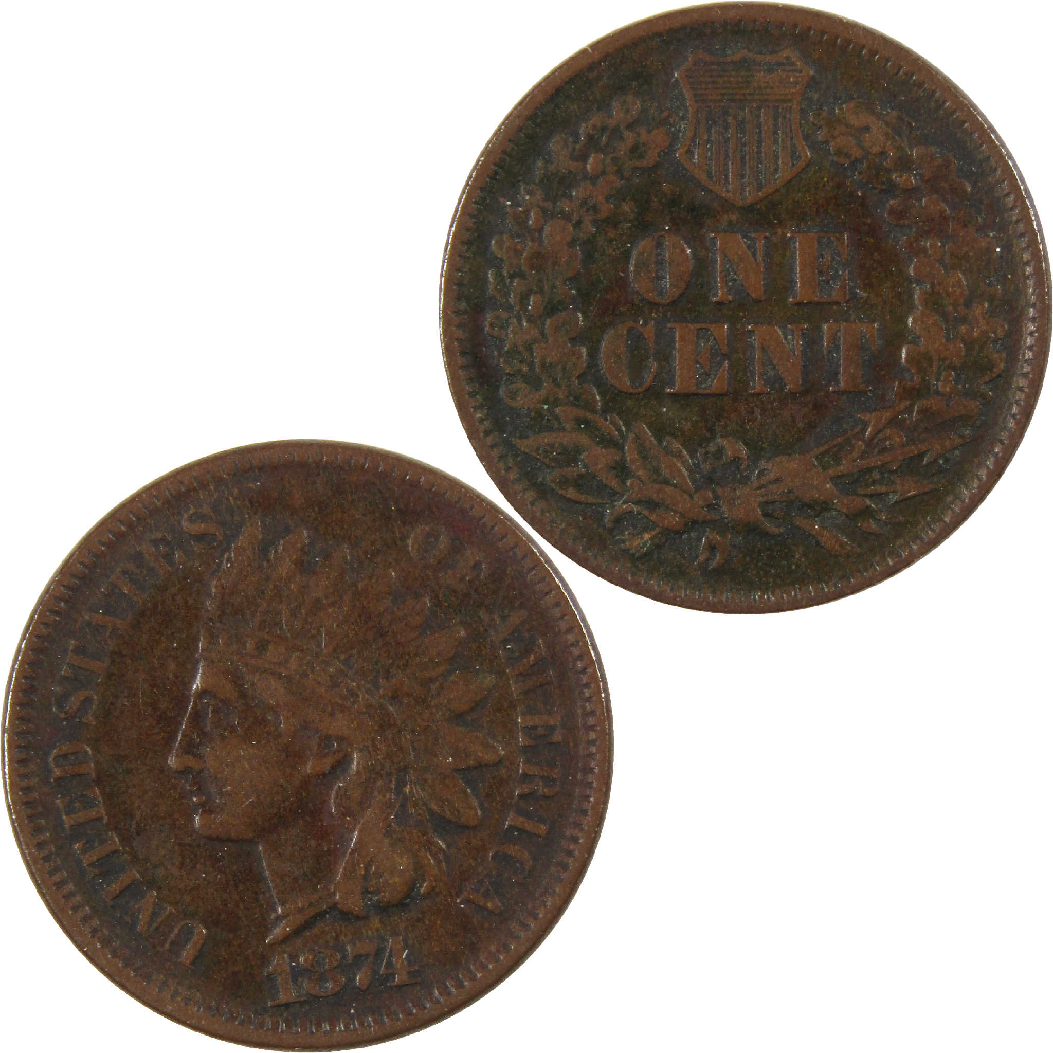 1874 Indian Head Cent F Fine Penny 1c Coin SKU:I11639