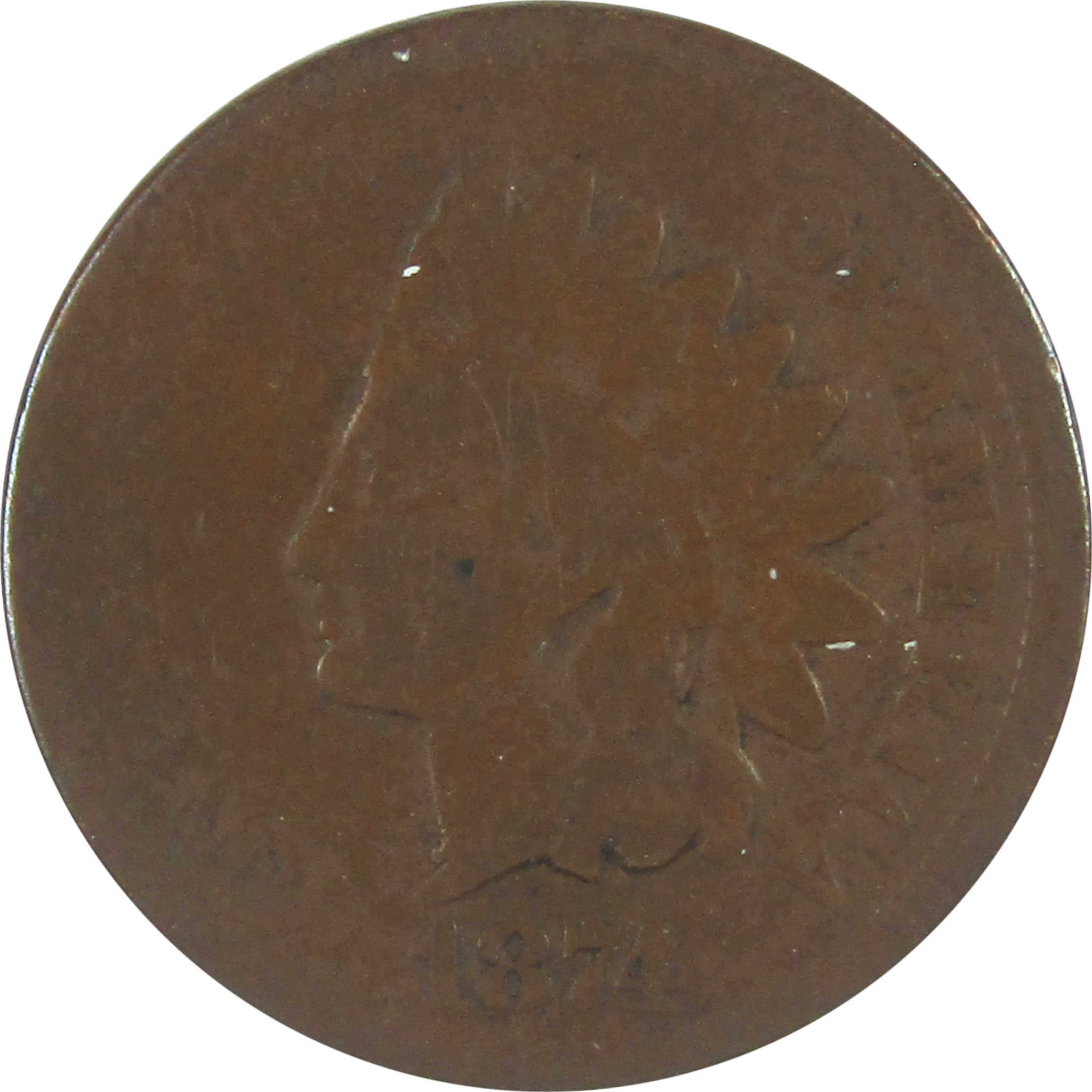 1874 Indian Head Cent AG About Good Penny 1c Coin SKU:I15536