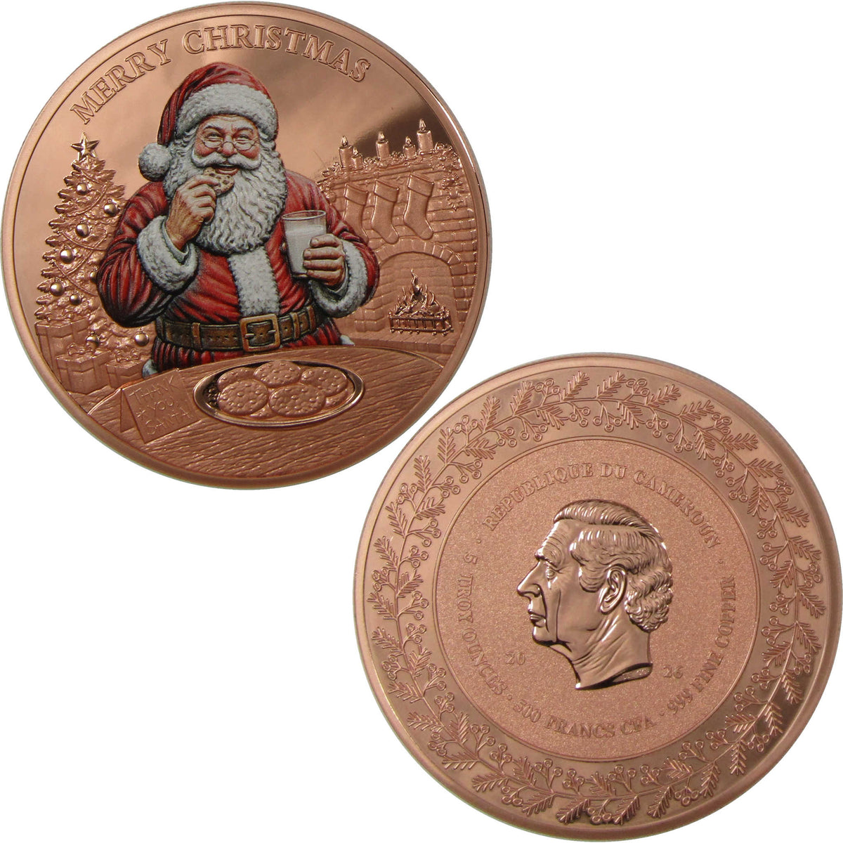 2026 Cameroon 5 oz Copper Merry Christmas Santa Milk and Cookies BU