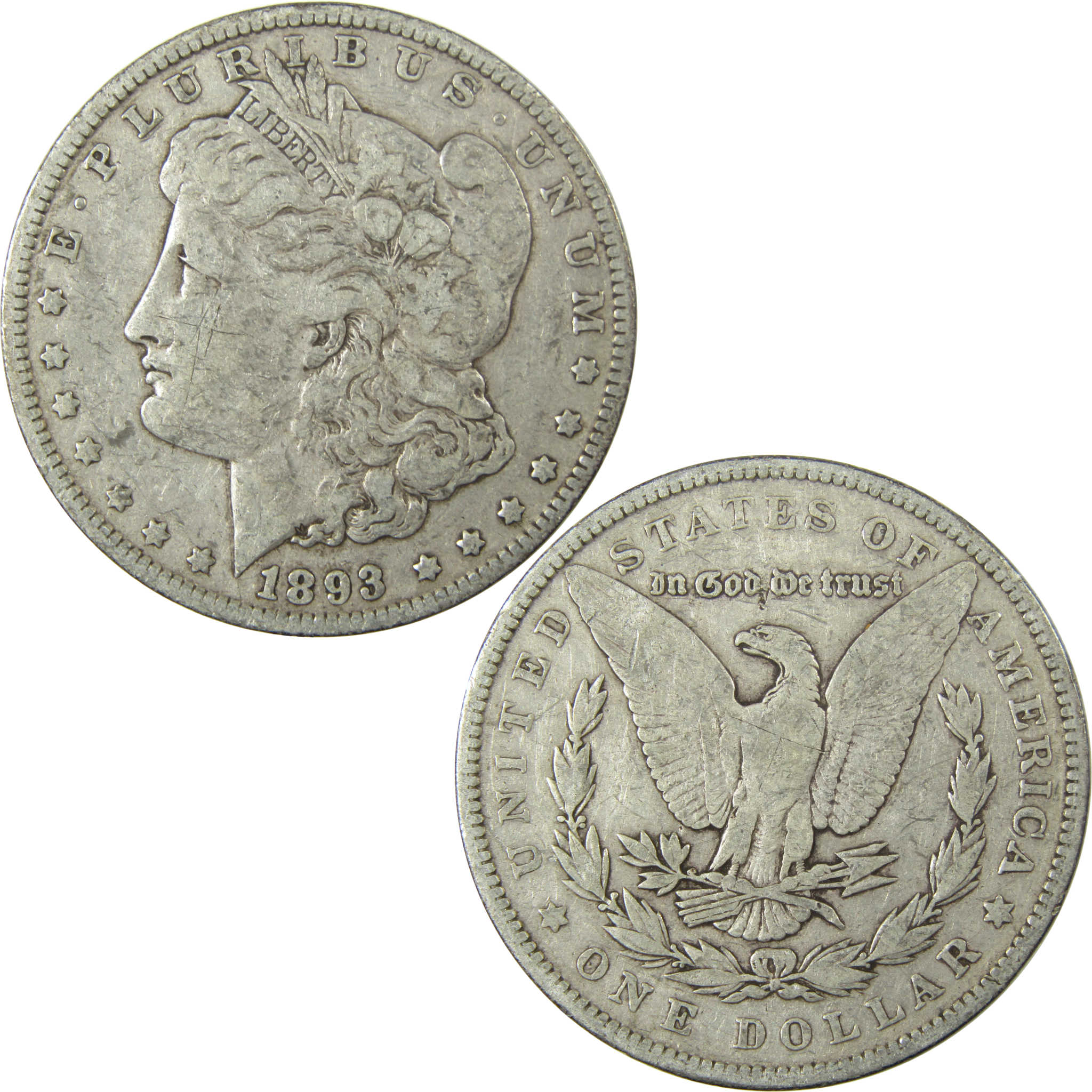 1893 Morgan Silver Dollar F Fine Dets $1 Coin Collectible SKU:EL27095 - Morgan coin - Morgan silver dollar - Morgan silver dollar for sale - Profile Coins &amp; Collectibles
