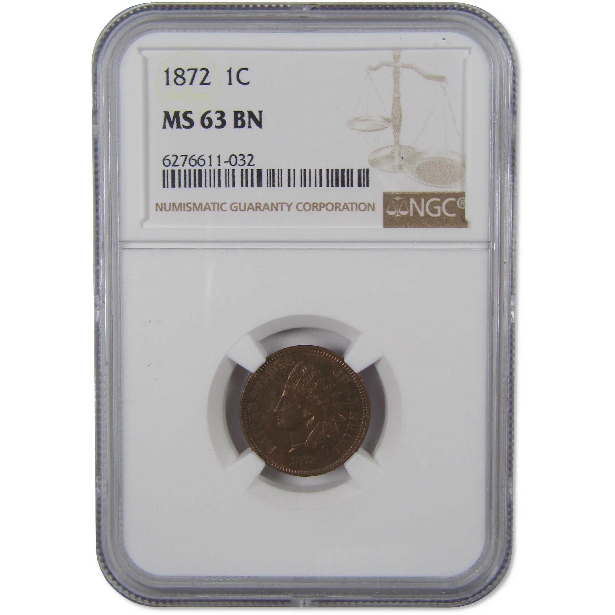 1872 Indian Head Cent MS 63 BN NGC Penny Uncirculated 1c Coin