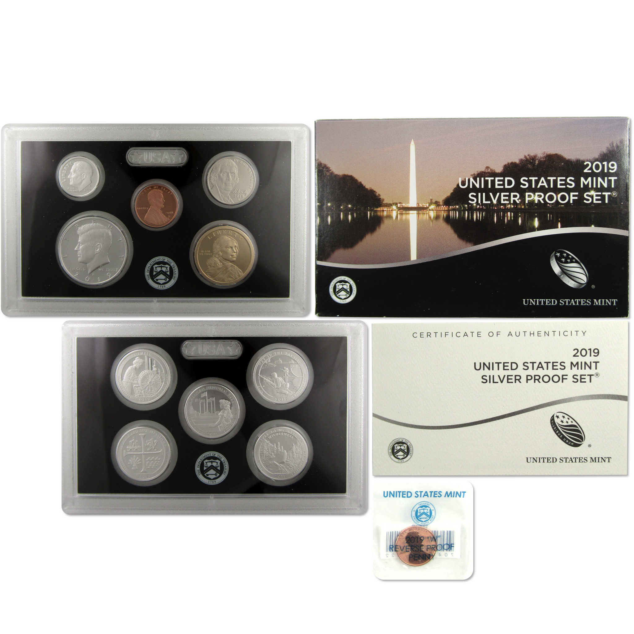 2019 Silver Proof Set U.S Mint OGP COA with 2019-W Reverse Proof Penny