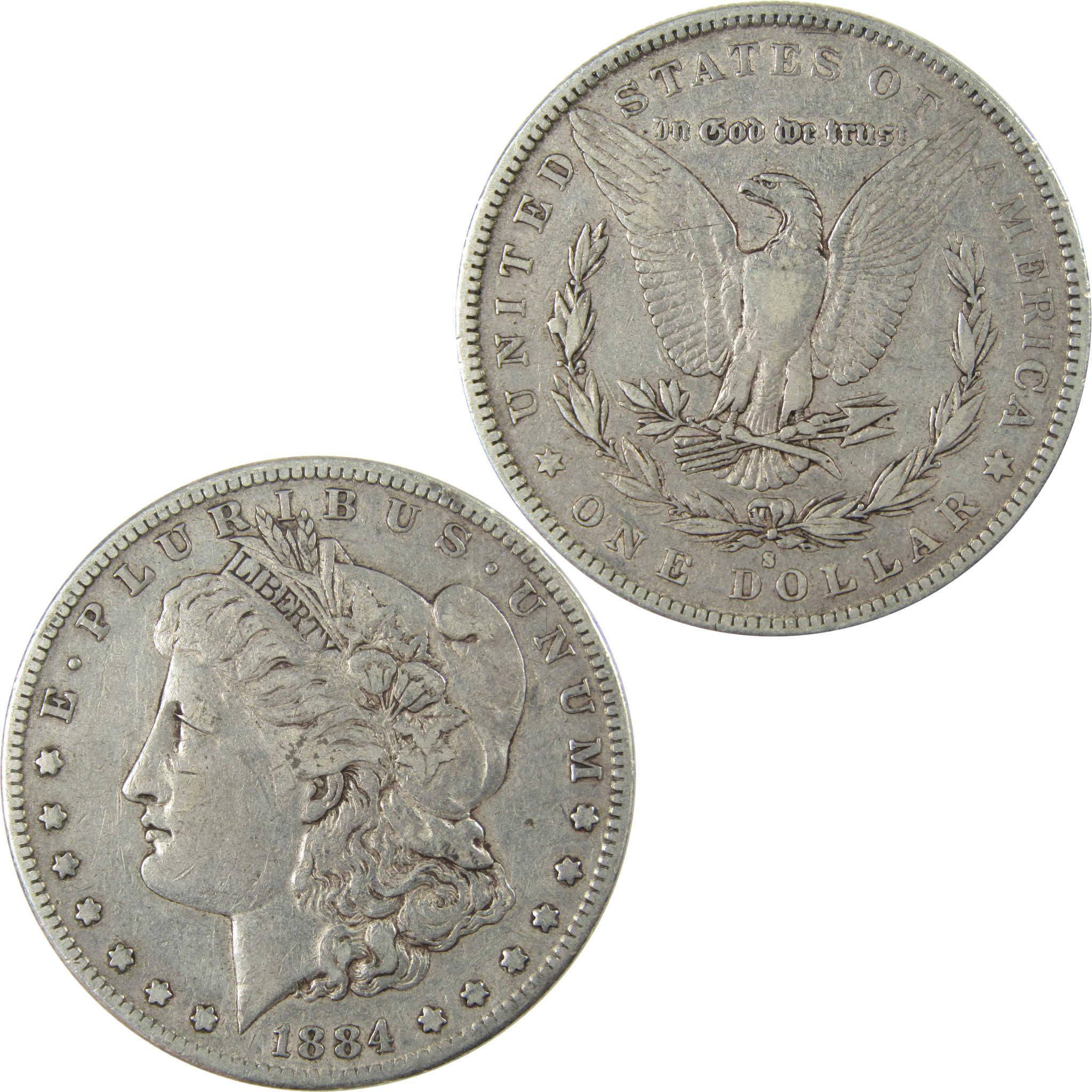 1884 S Morgan Silver Dollar VF Very Fine $1 Coin SKU:I25908 - Morgan coin - Morgan silver dollar - Morgan silver dollar for sale - Profile Coins &amp; Collectibles