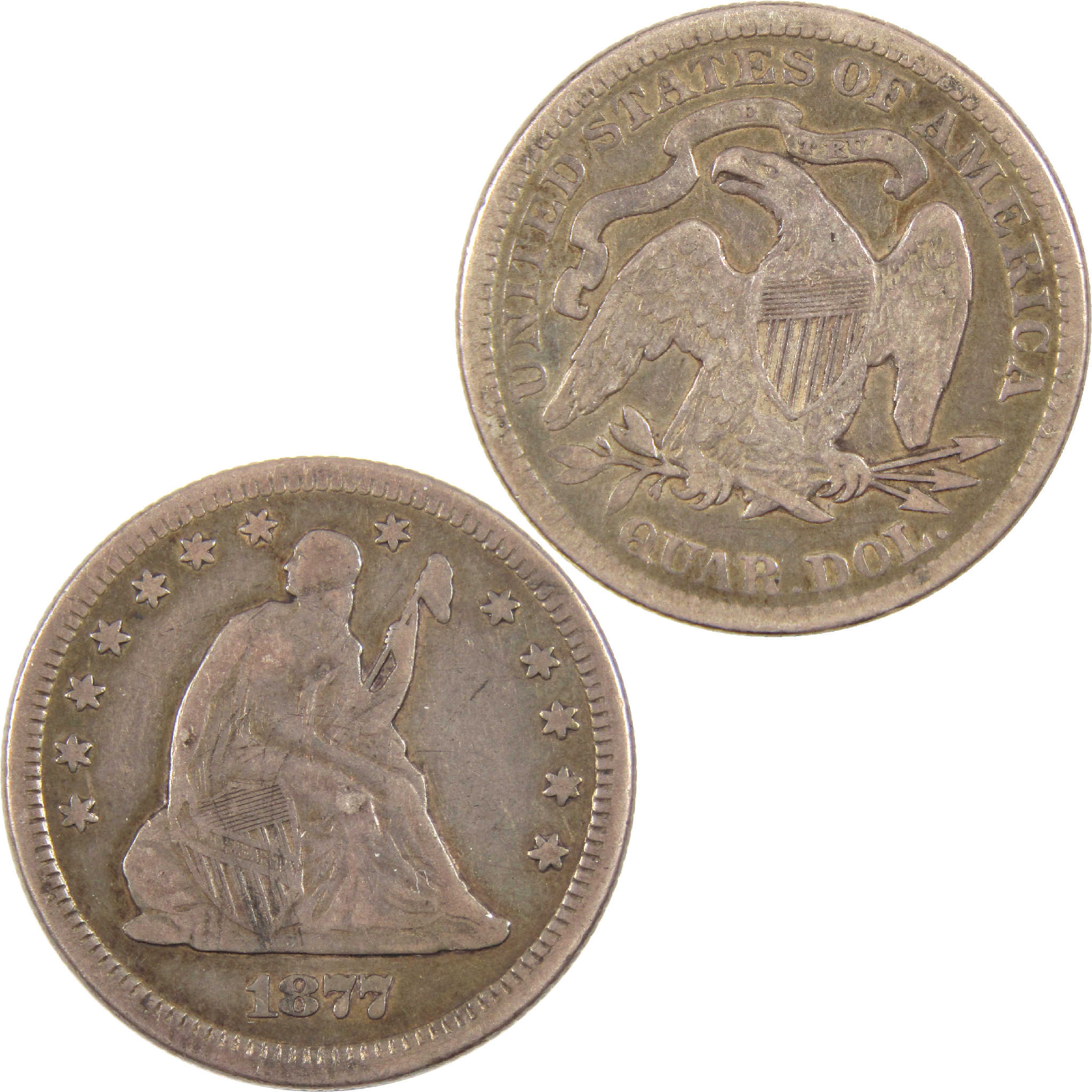 1877 Seated Liberty Quarter VF Very Fine Silver 25c Coin SKU:I11414