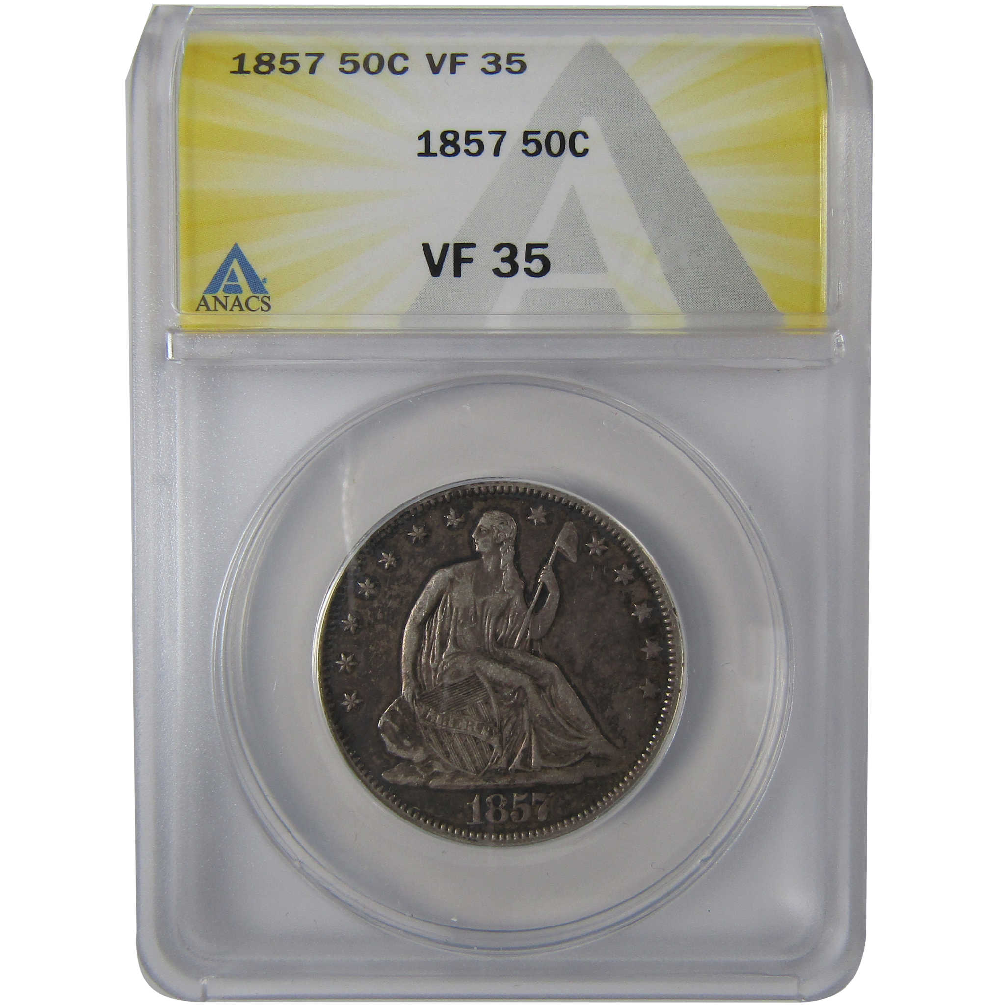 1857 Seated Liberty Half Dollar VF 35 ANACS Silver 50c Coin SKU:I23649