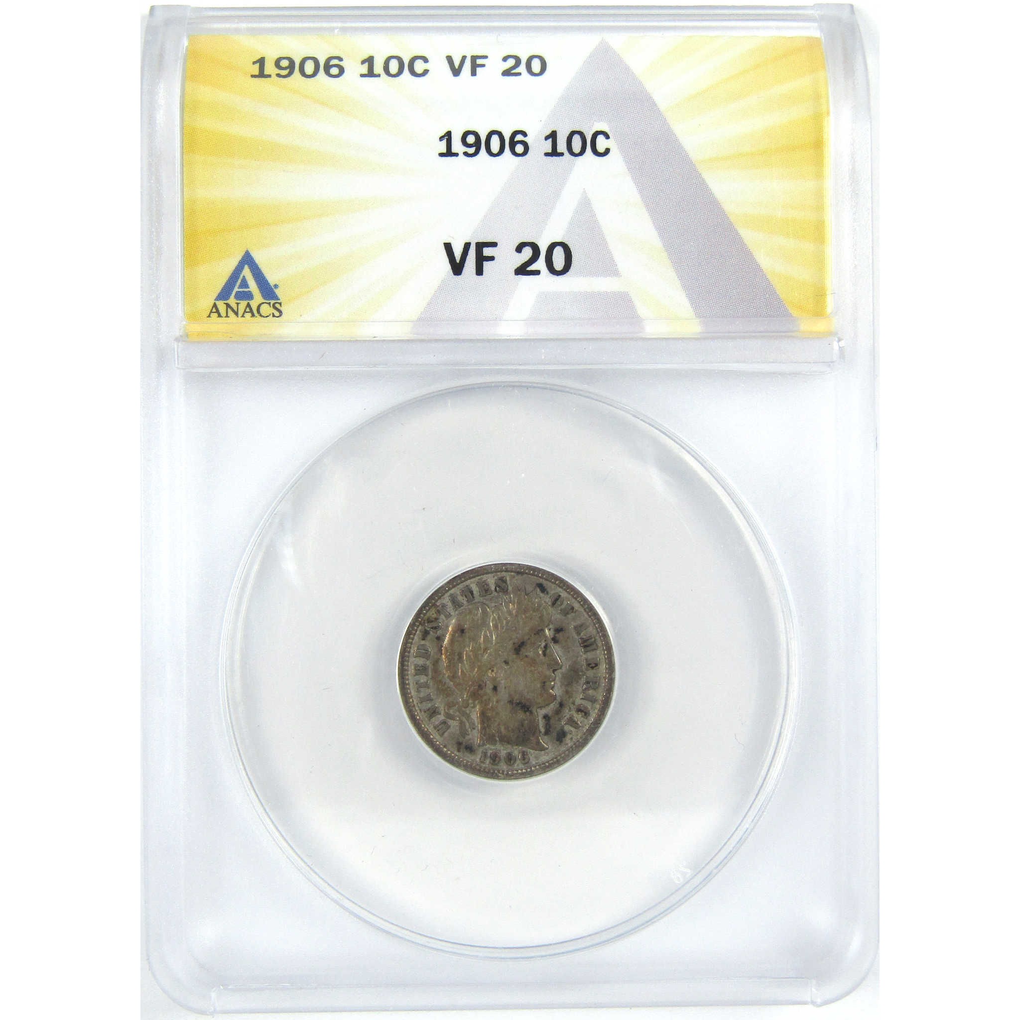 1906 Barber Dime VF 20 ANACS Silver 10c Coin SKU:I16306