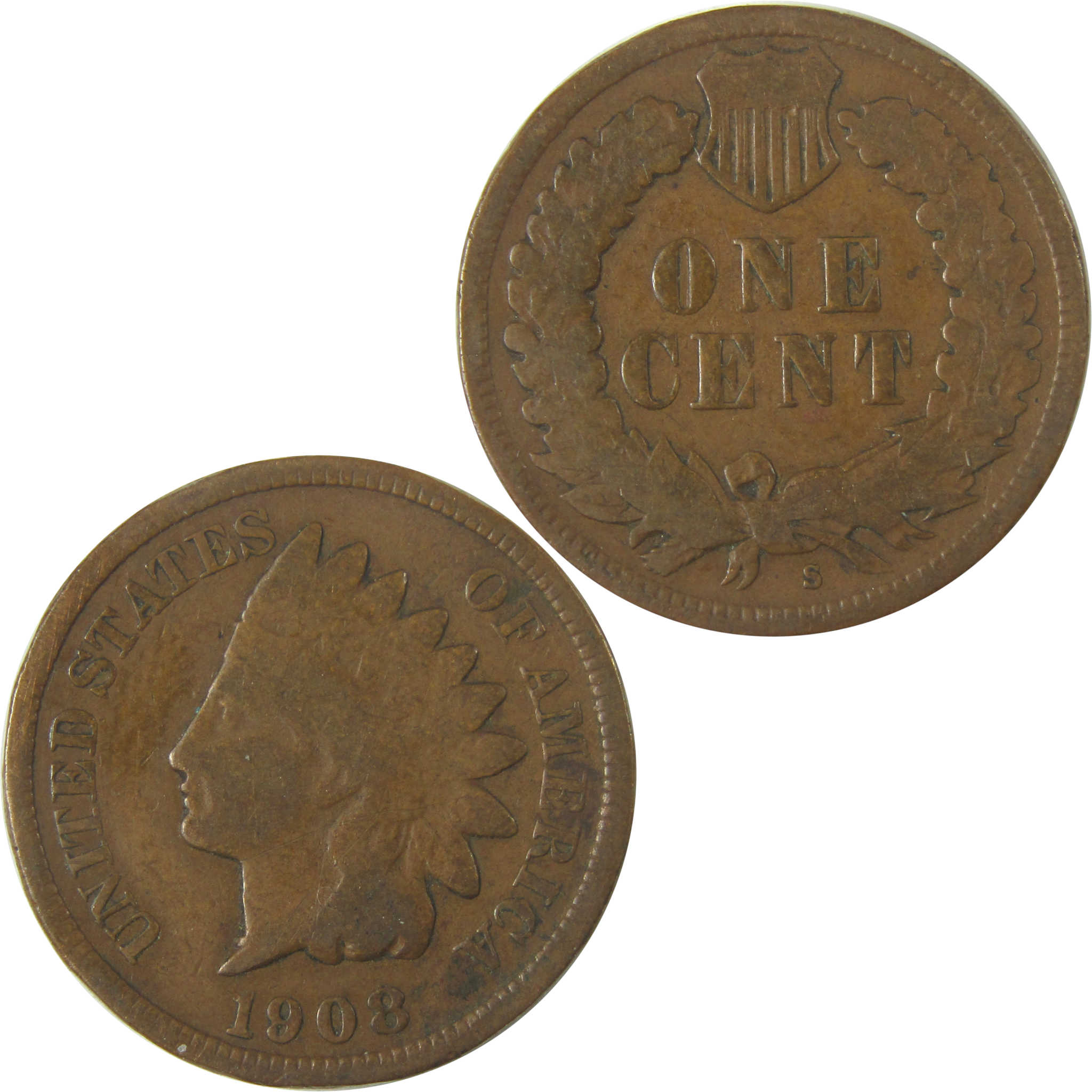 1908 S Indian Head Cent G Good Details Penny 1c Coin SKU:CPC0475