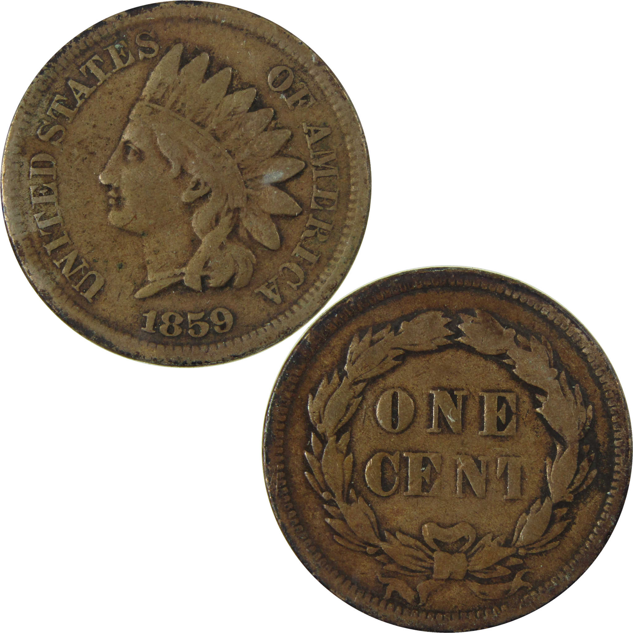 1859 Indian Head Cent F Fine Penny 1c Coin SKU:I27004