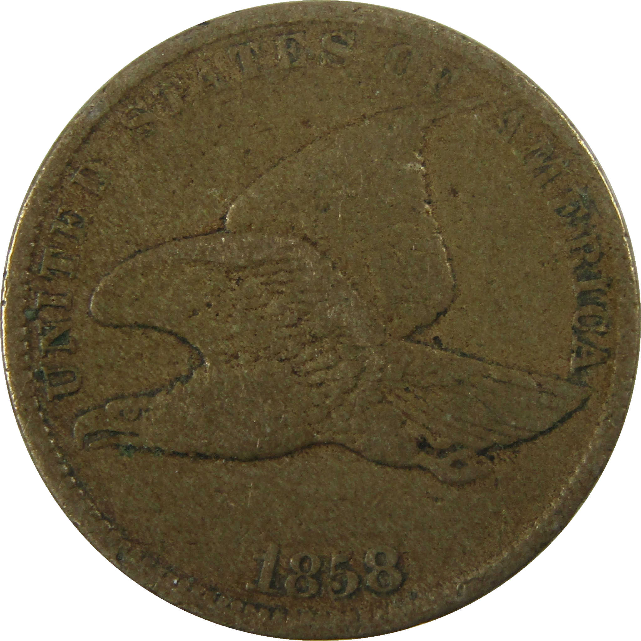 1858 Small Letters Flying Eagle Cent F Fine Details 1c Coin SKU:I27870