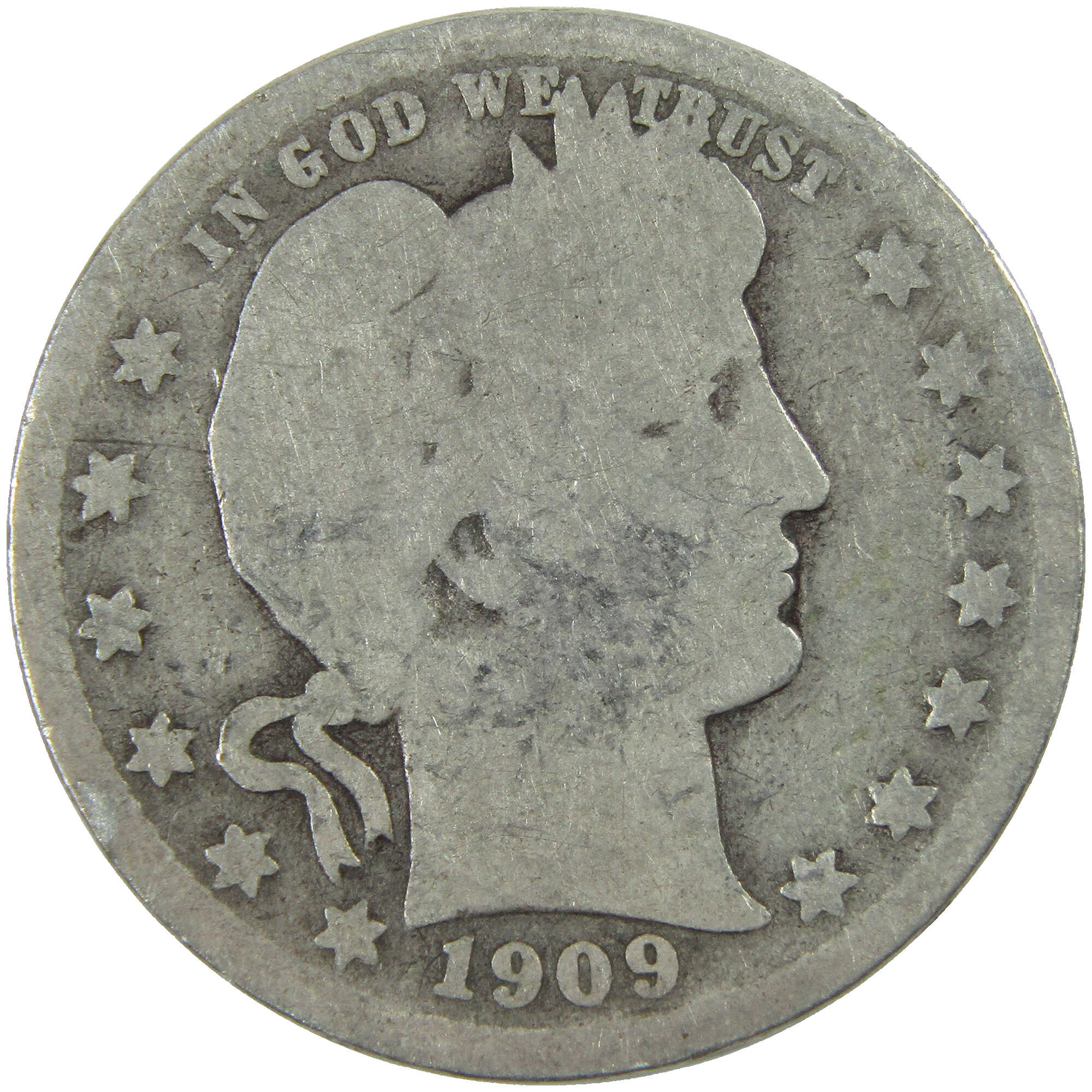 1909 D Barber Quarter AG About Good Silver 25c Coin SKU:I12699