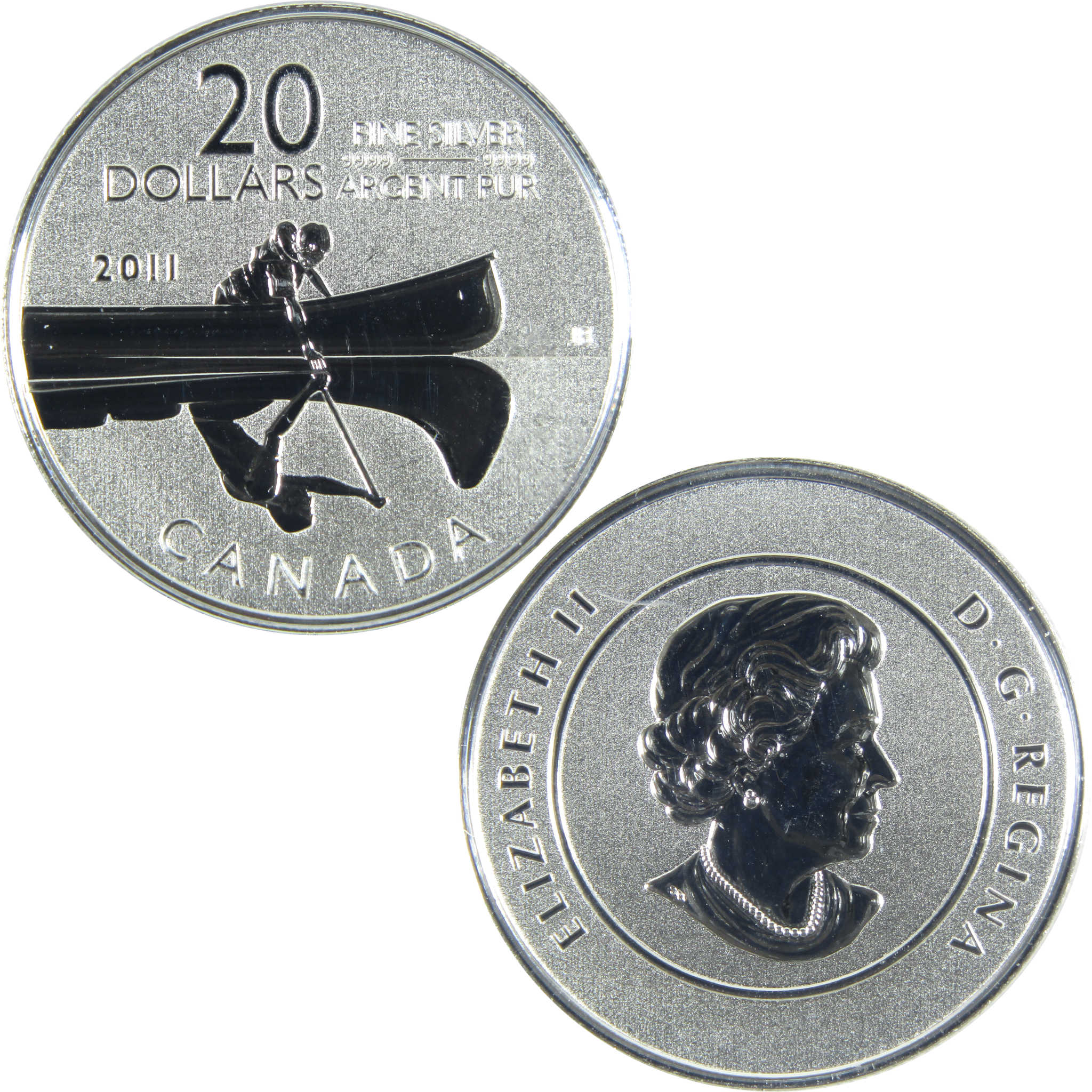 2011 Canoe Paddler With Reflection Canadian .999 Silver SKU:CPC7521