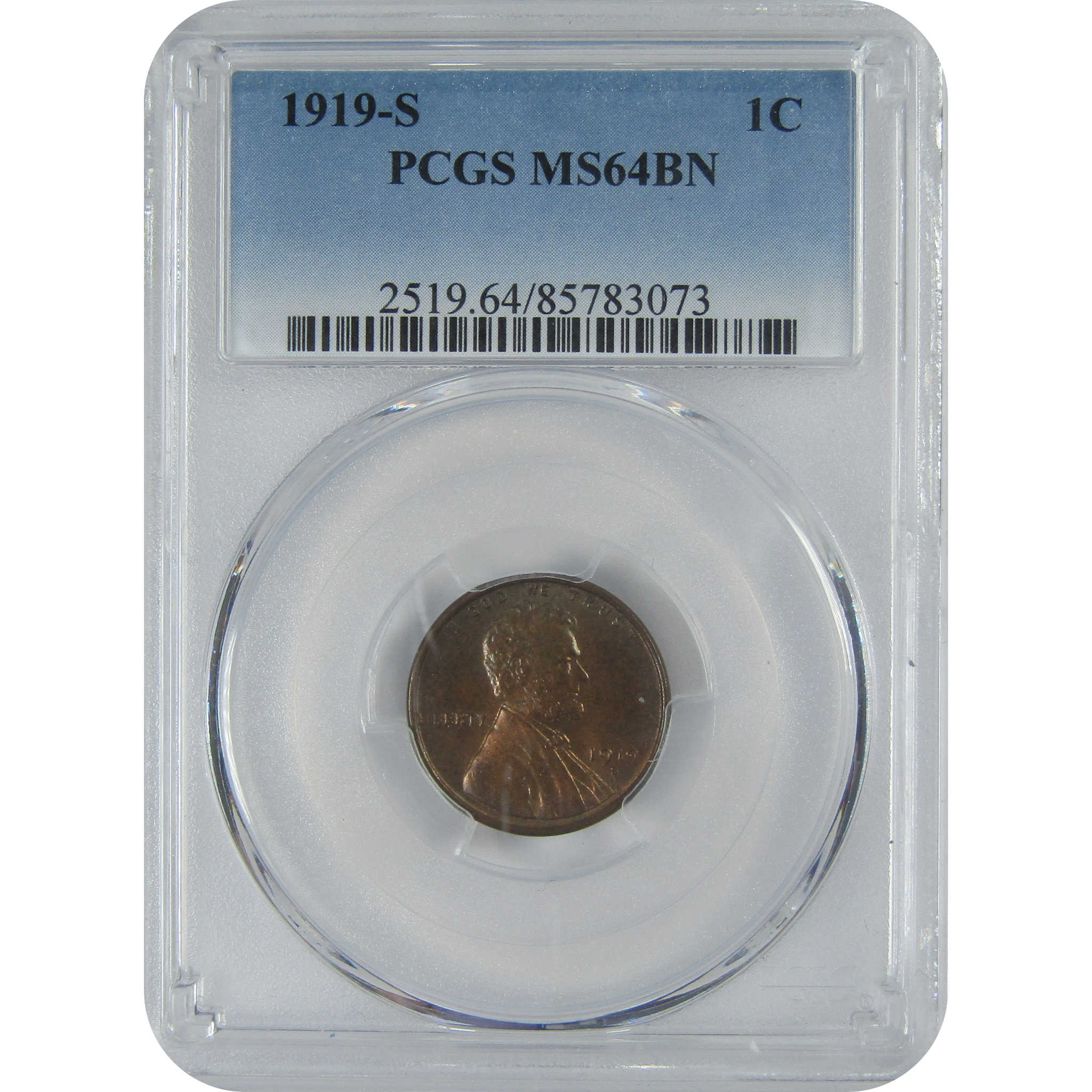 1919 S Lincoln Wheat Cent MS 64 BN PCGS Penny 1c Uncirculated Coin