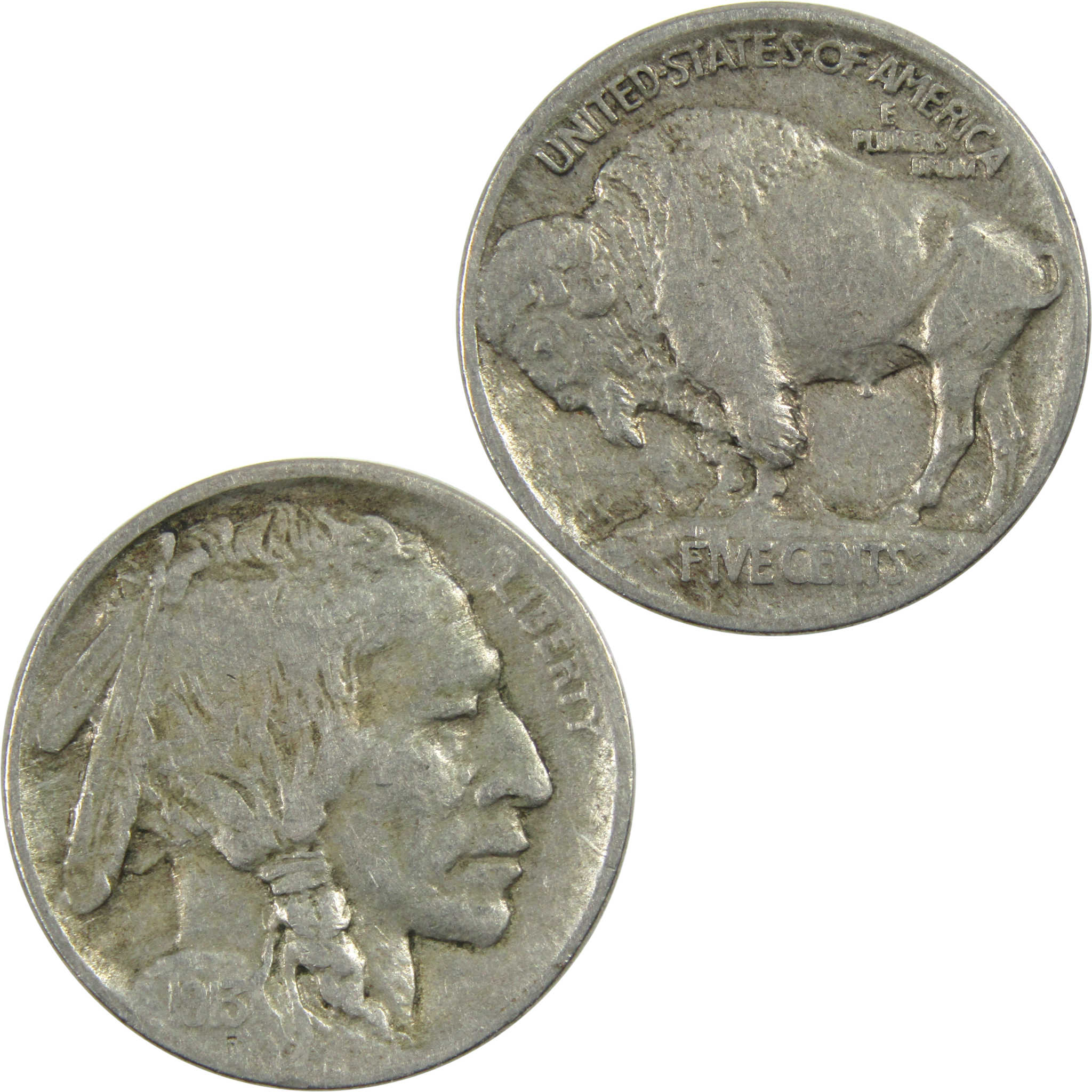 1913 Type 1 Indian Head Buffalo Nickel F Fine 5c Coin SKU:I12996