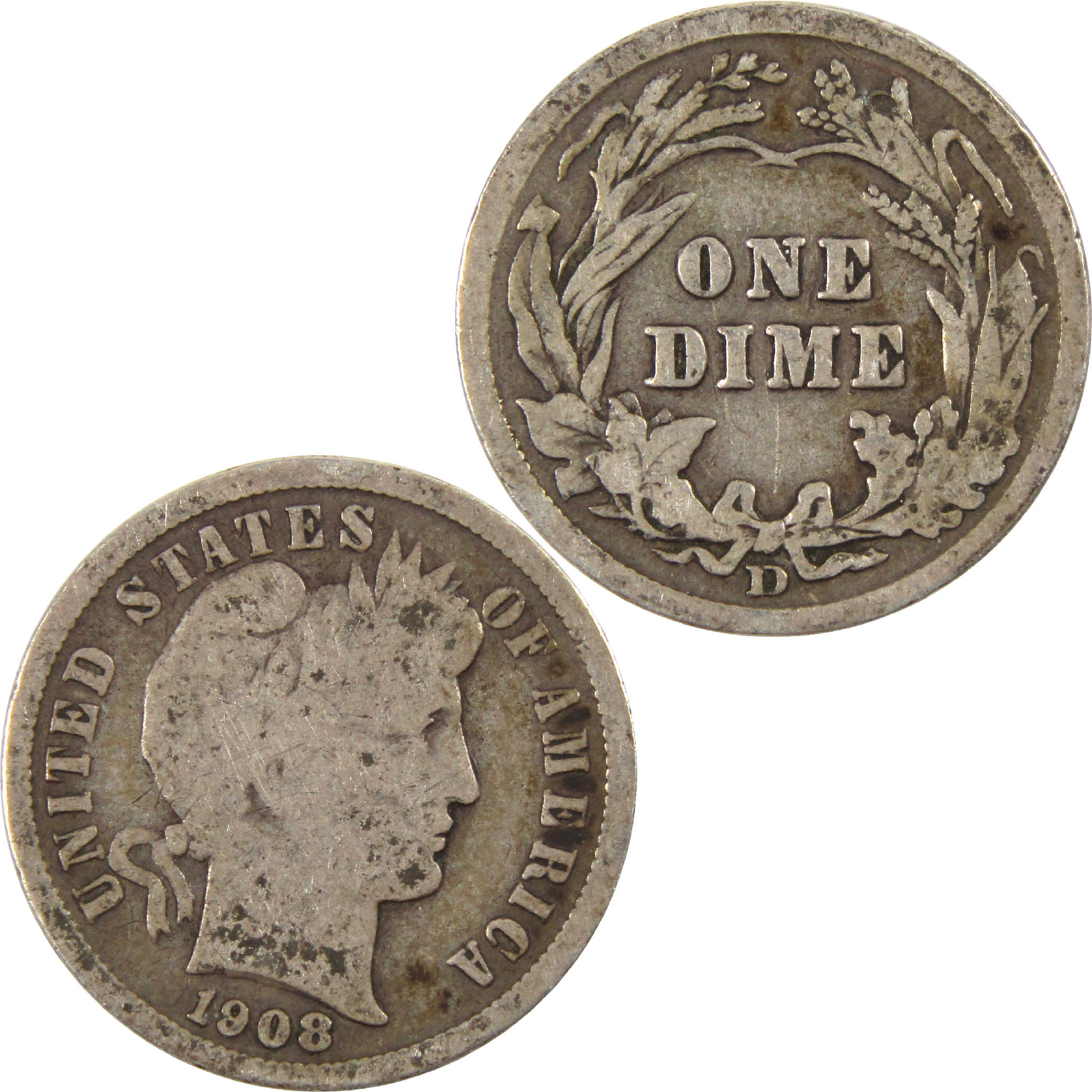 1908 D Barber Dime G Good Silver 10c Coin