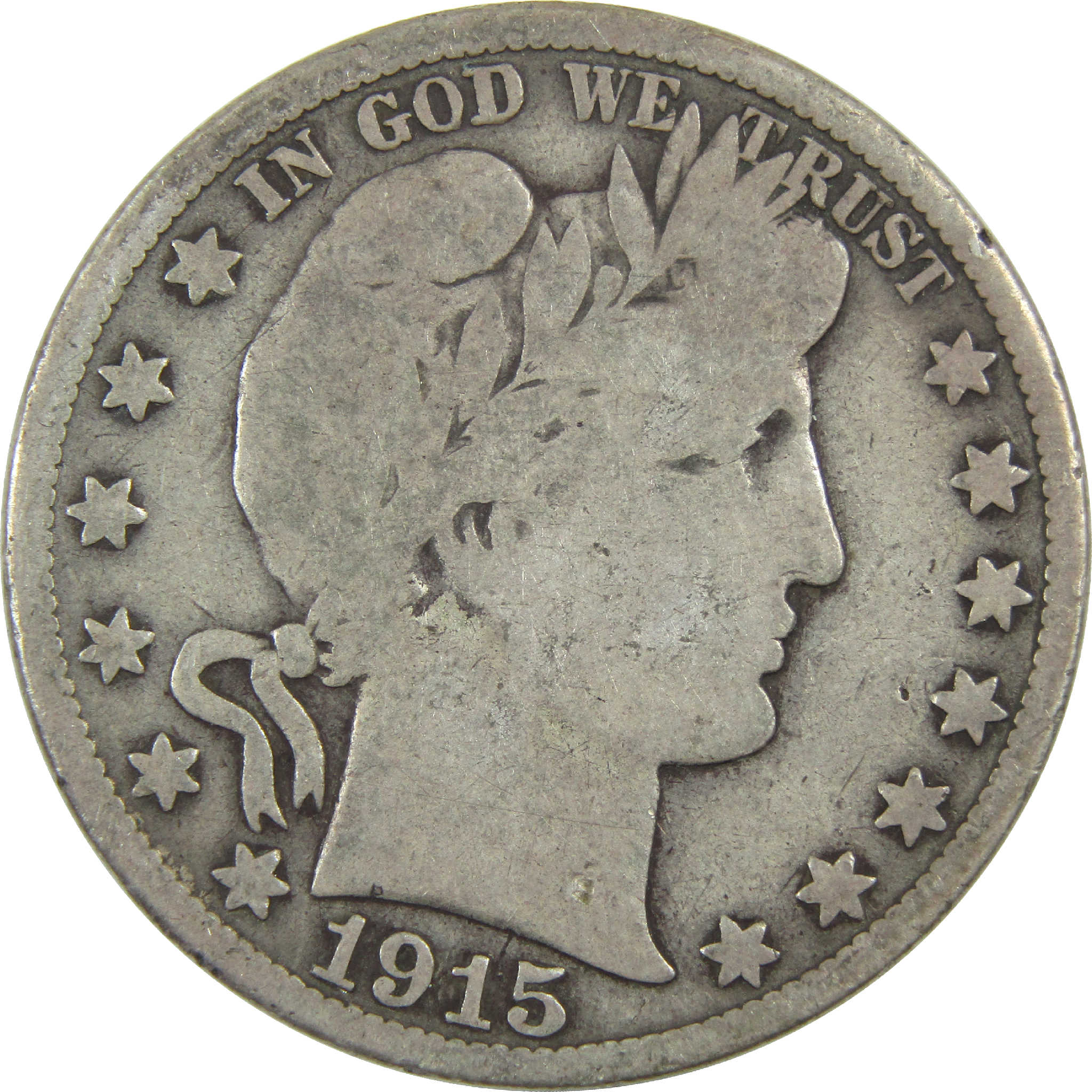 1915 S Barber Half Dollar G Good Silver 50c Coin SKU:I13553