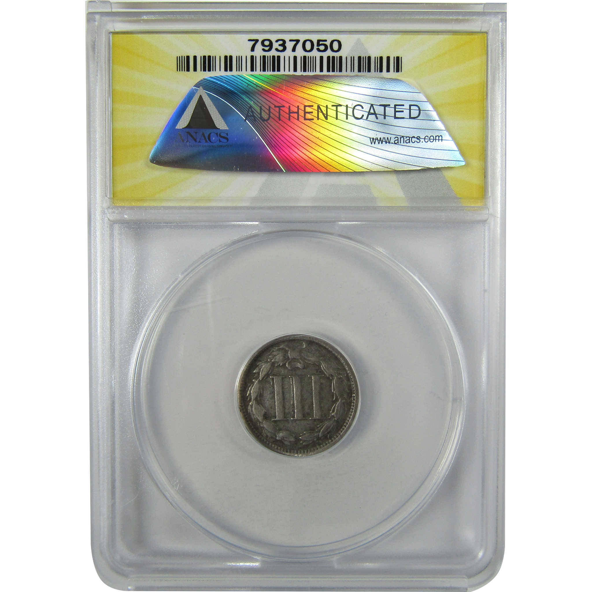 1866 Nickel Three Cent Piece VF 25 Details ANACS 3c Coin SKU:I27975