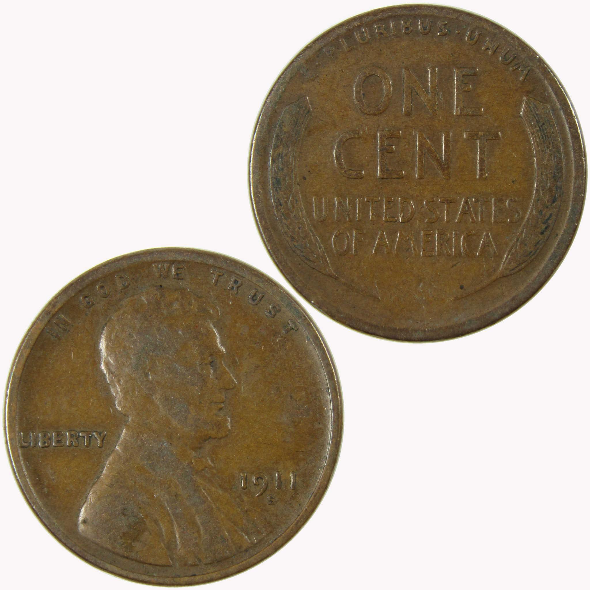 1911 S Lincoln Wheat Cent F Fine Penny 1c Coin Collectible SKU:I26378