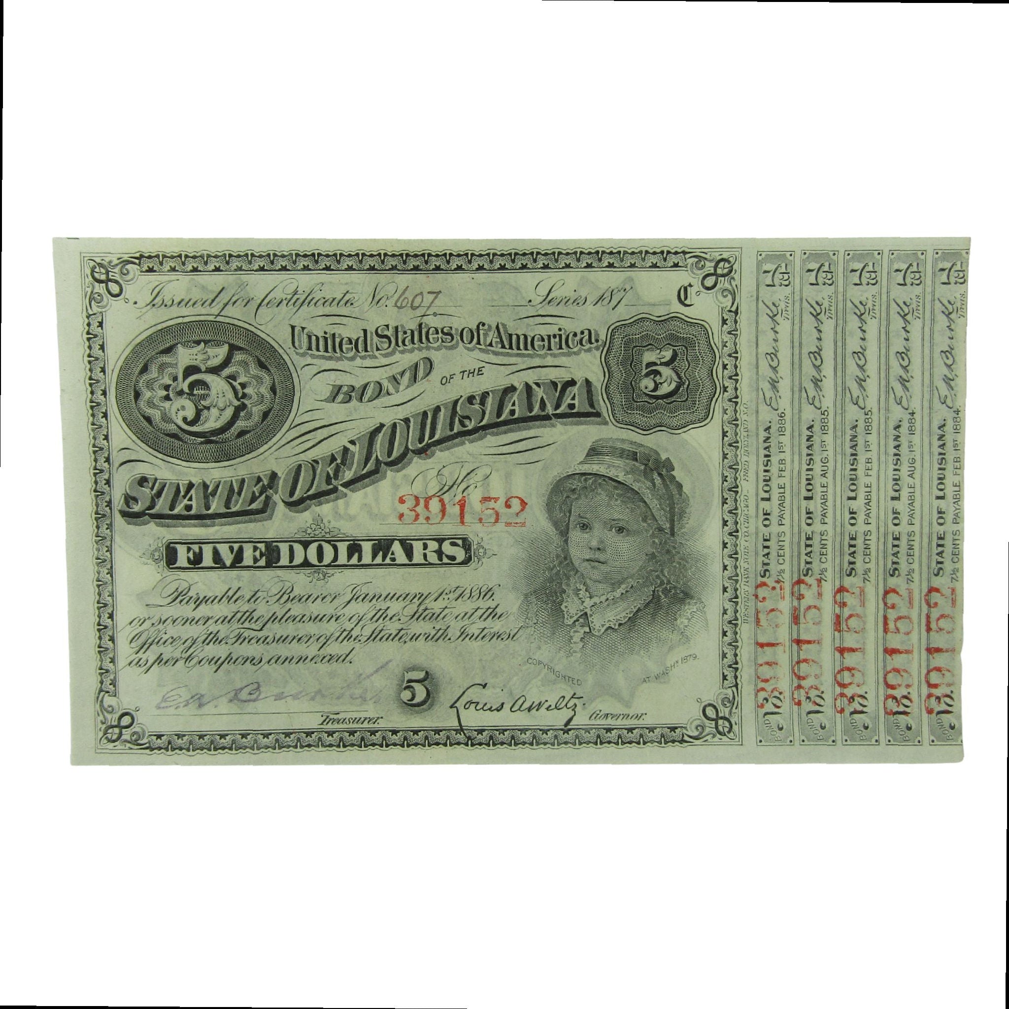 $5 Louisiana Interest Bearing Baby Bond Note Circulated SKU:I25998