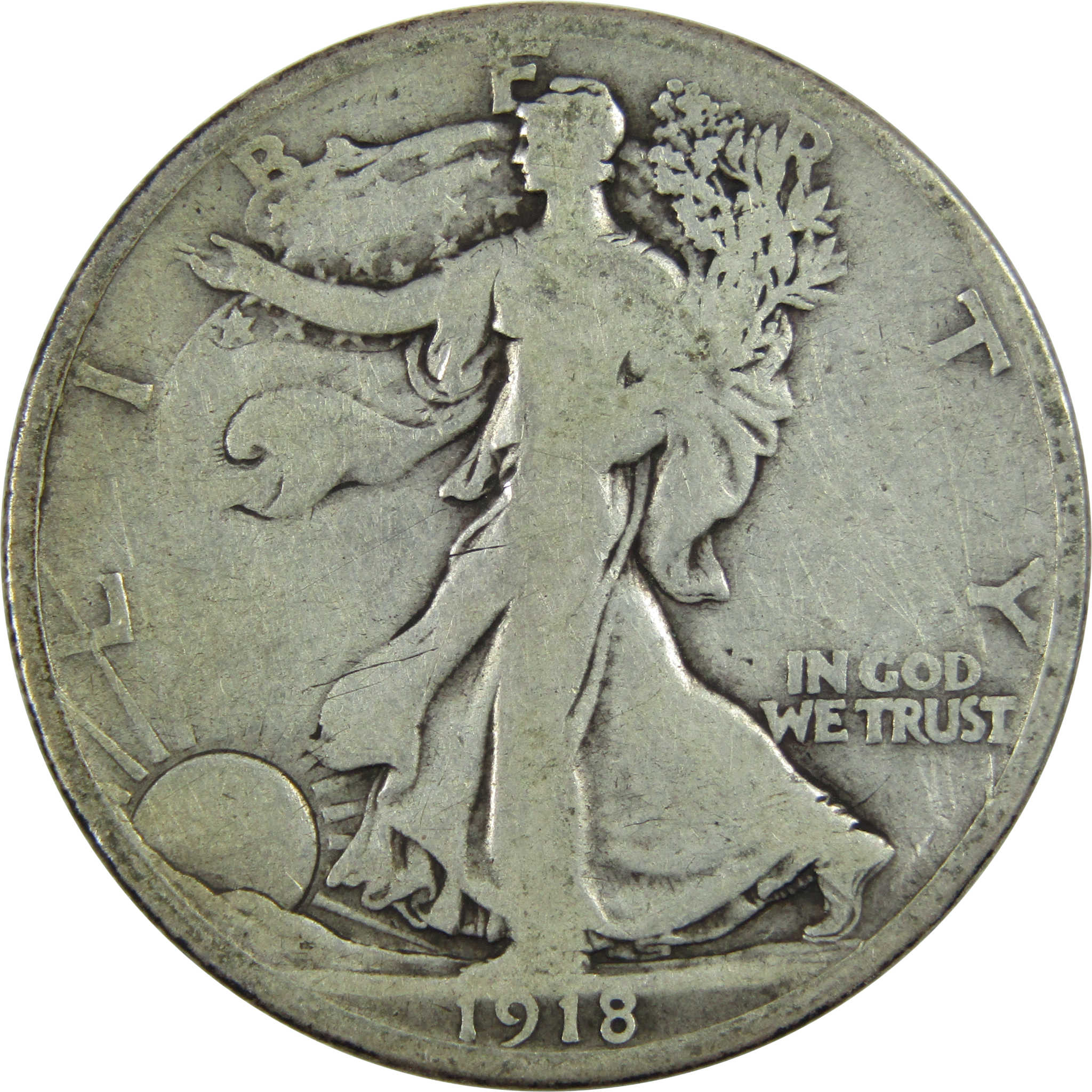 1918 S Liberty Walking Half Dollar G Good Silver 50c Coin SKU:I13038