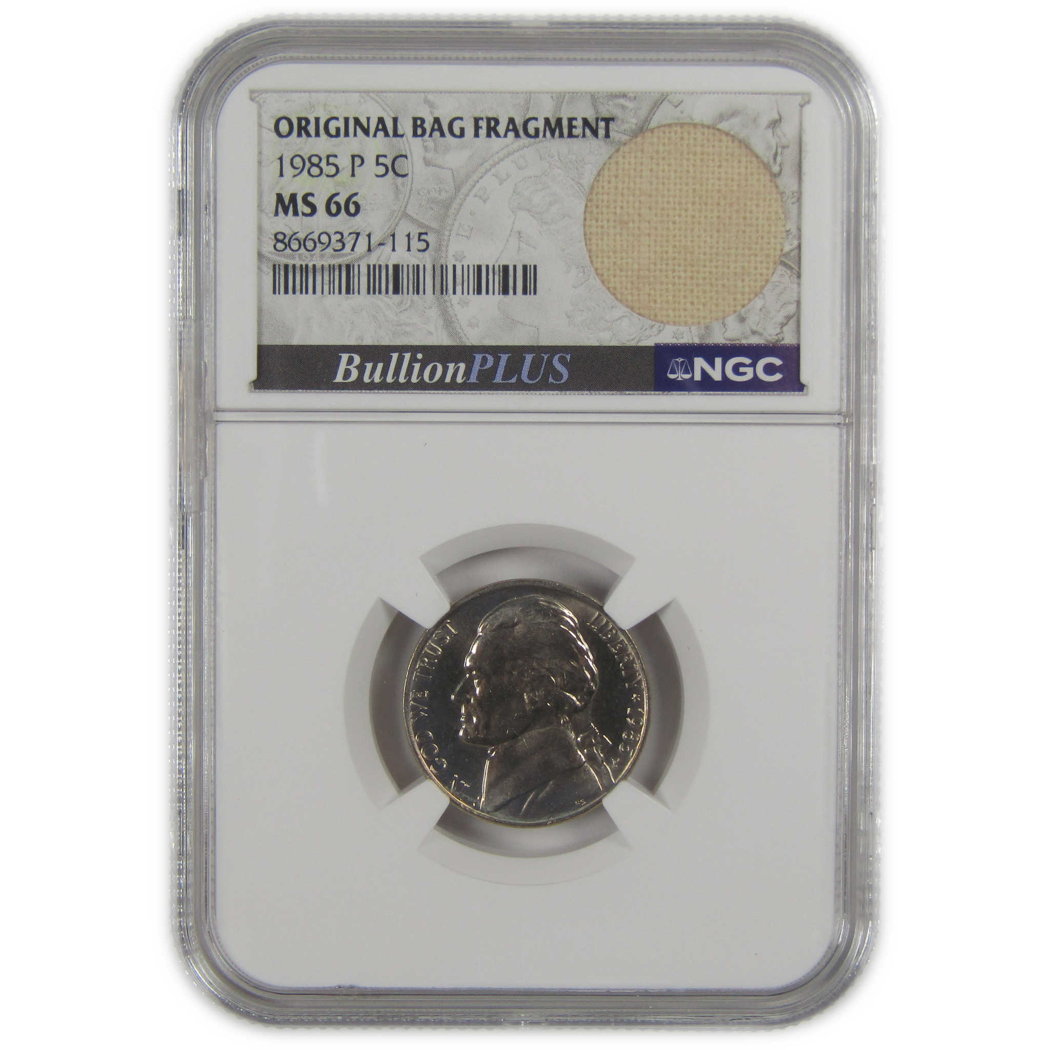 1985 P Jefferson Nickel MS 66 NGC Original Bag Fragment SKU:I23499