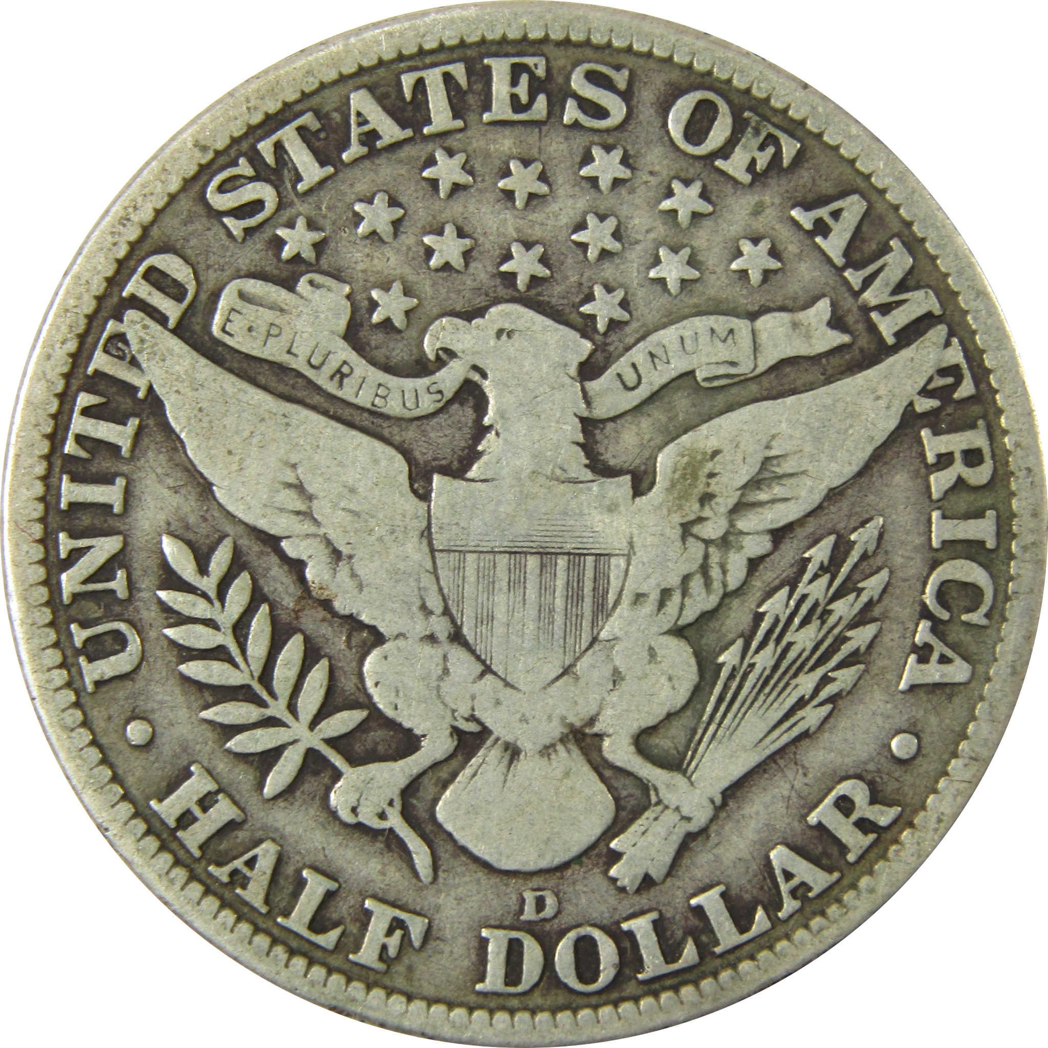 1915 D Barber Silver Half Dollar VG Very Good 50c CoinSKU:CP1483