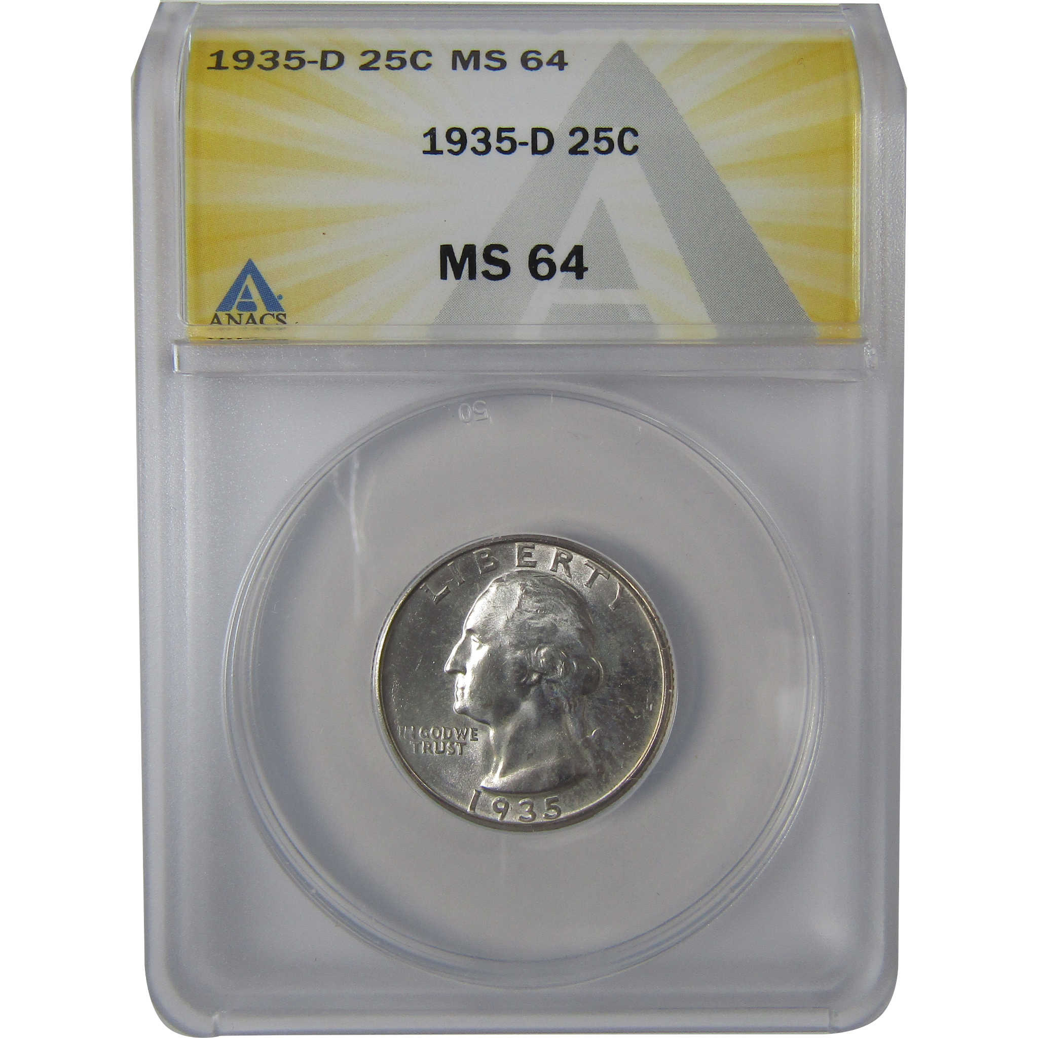1935 D Washington Quarter MS 64 ANACS Silver Uncirculated SKU:I23640