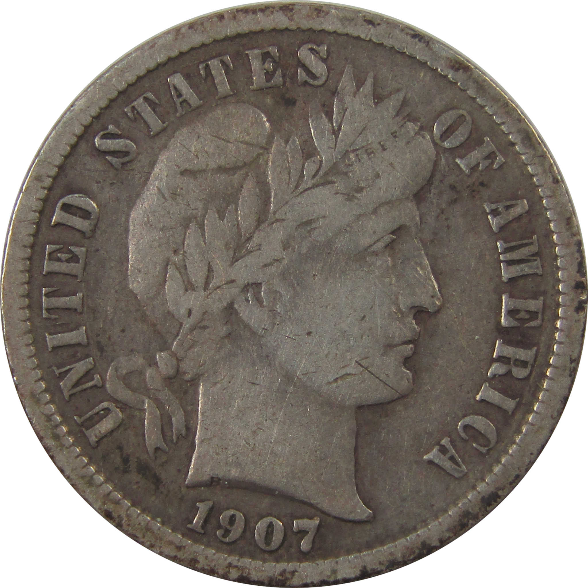 1907 S Barber Silver Dime F Fine 10c Coin Collectible SKU:I24490