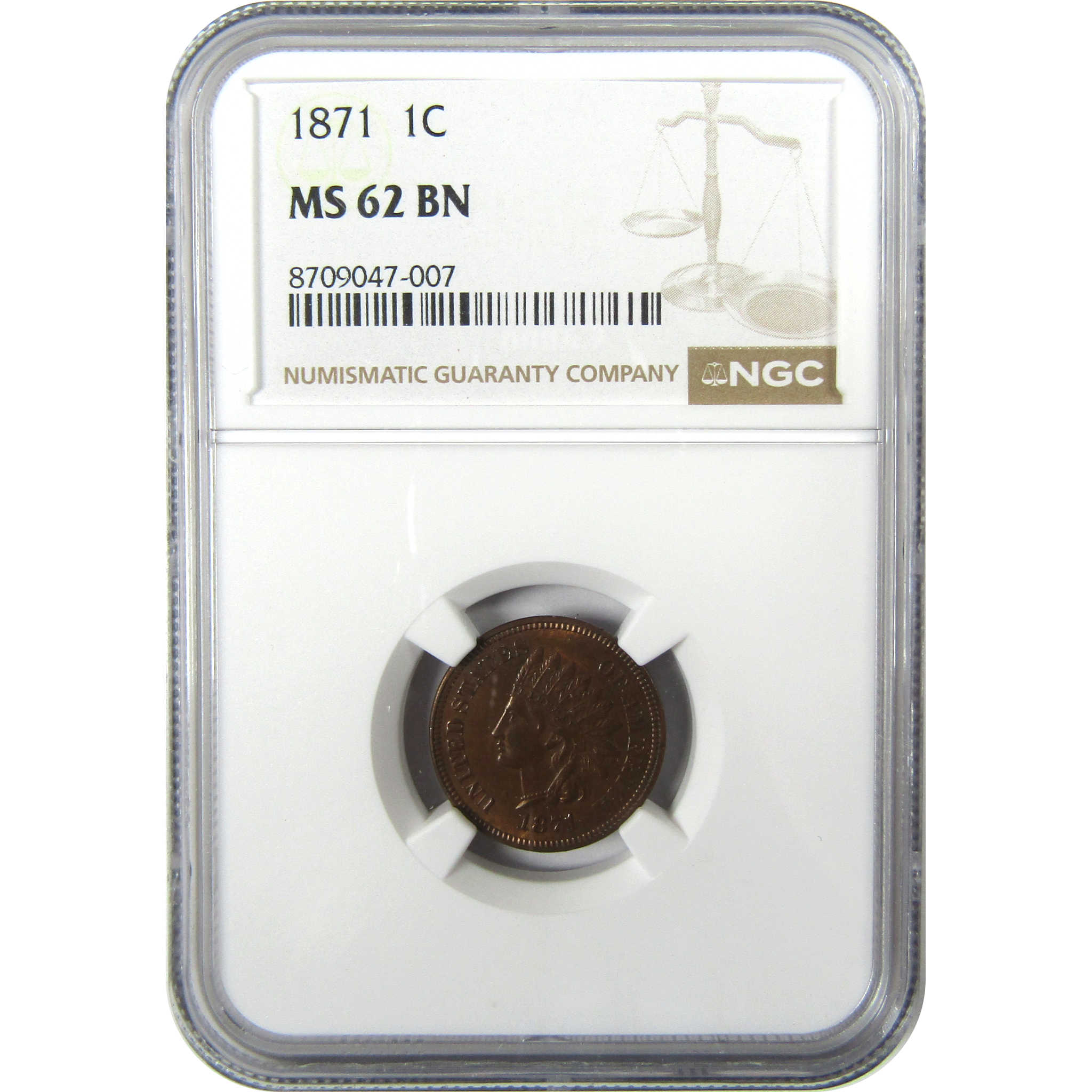 1871 Indian Head Cent MS 62 BN NGC Penny Uncirculated SKU:I26026