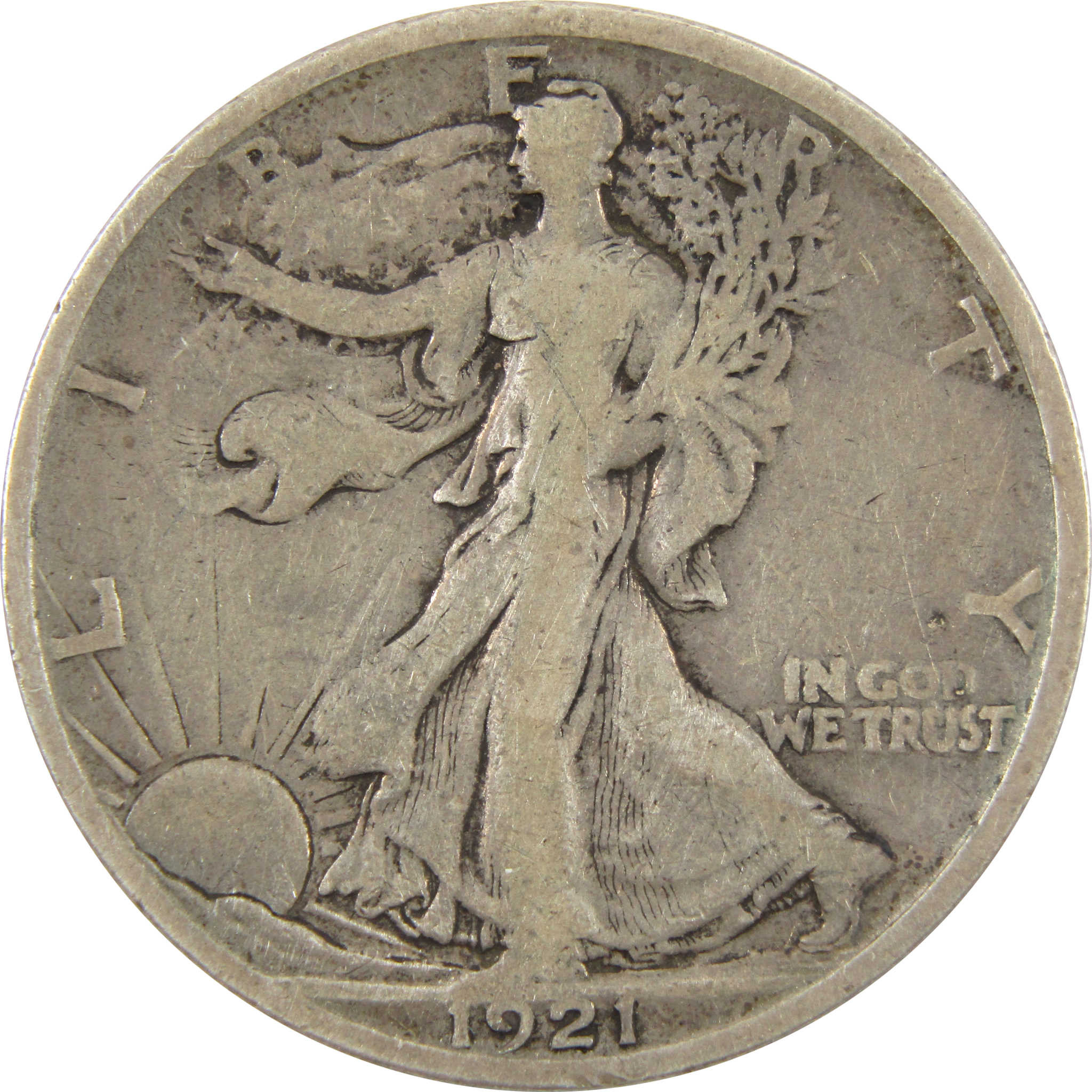 1921 S Liberty Walking Half Dollar F Fine 90% Silver 50c SKU:I10734