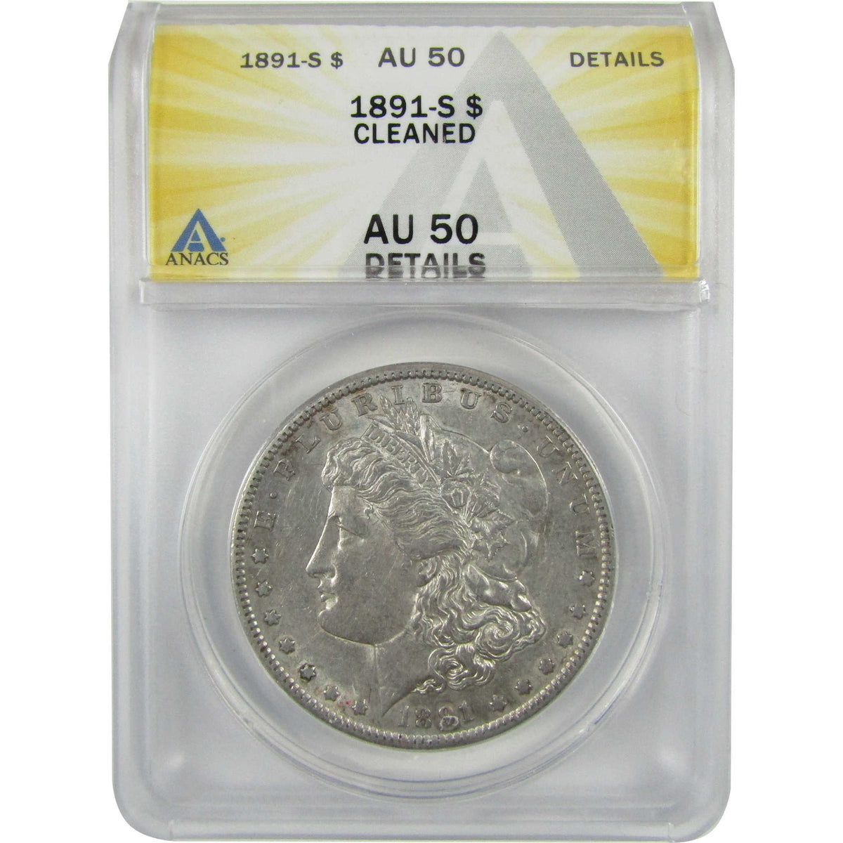 1891 S Morgan Silver Dollar AU 50 Details ANACS $1 Coin SKU:I28572