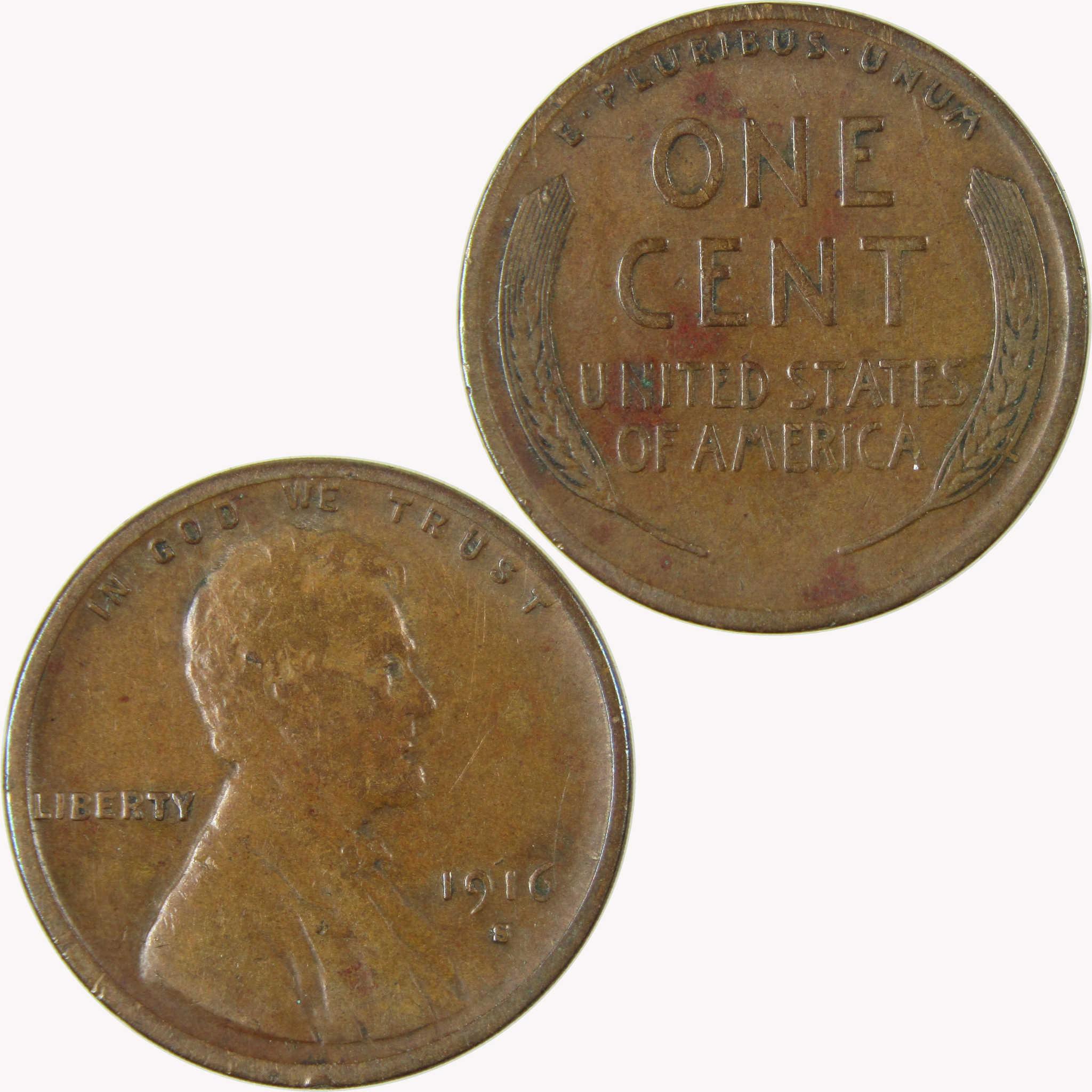 1916 S Lincoln Wheat Cent VF Very Fine Penny 1c Coin SKU:I25845