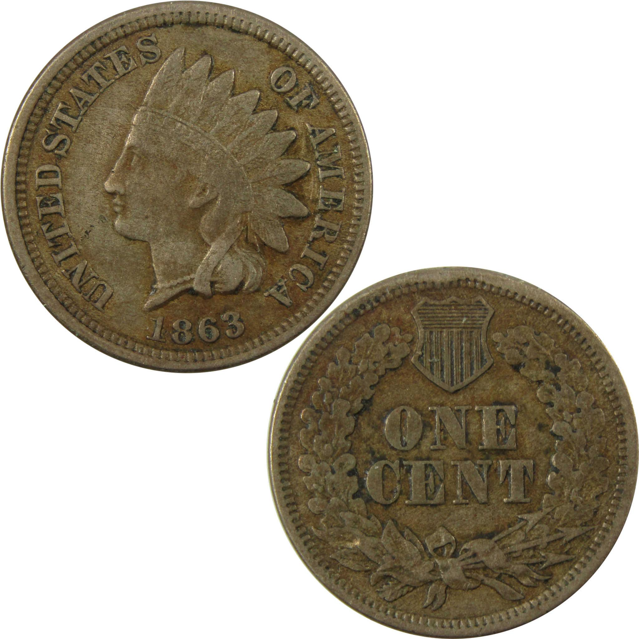1863 Indian Head Cent XF EF Extremely Fine Details Penny SKU:CP1268