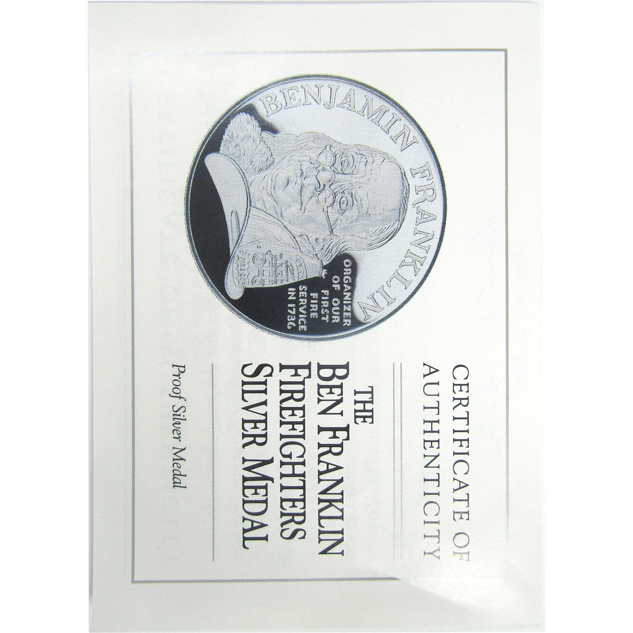 1992 P Ben Franklin Firefighters 1 oz Silver Proof Medal SKU:CPC9323