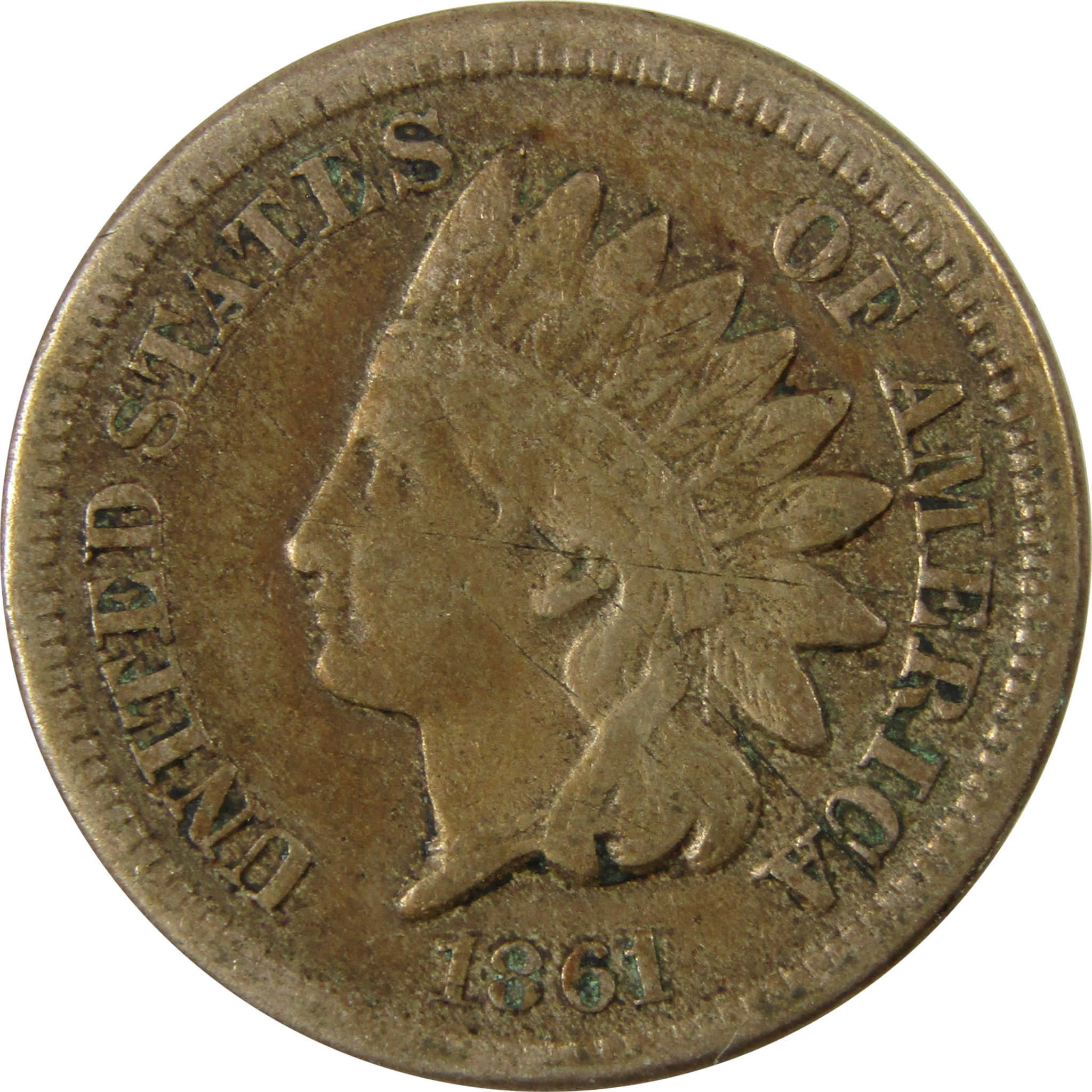 1861 Indian Head Cent F Fine Details Penny 1c Coin SKU:CP1168
