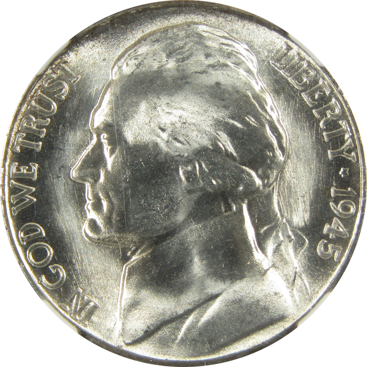 1945 S Jefferson Wartime Silver Nickel MS 67 NGC 5c Coin SKU:I28725