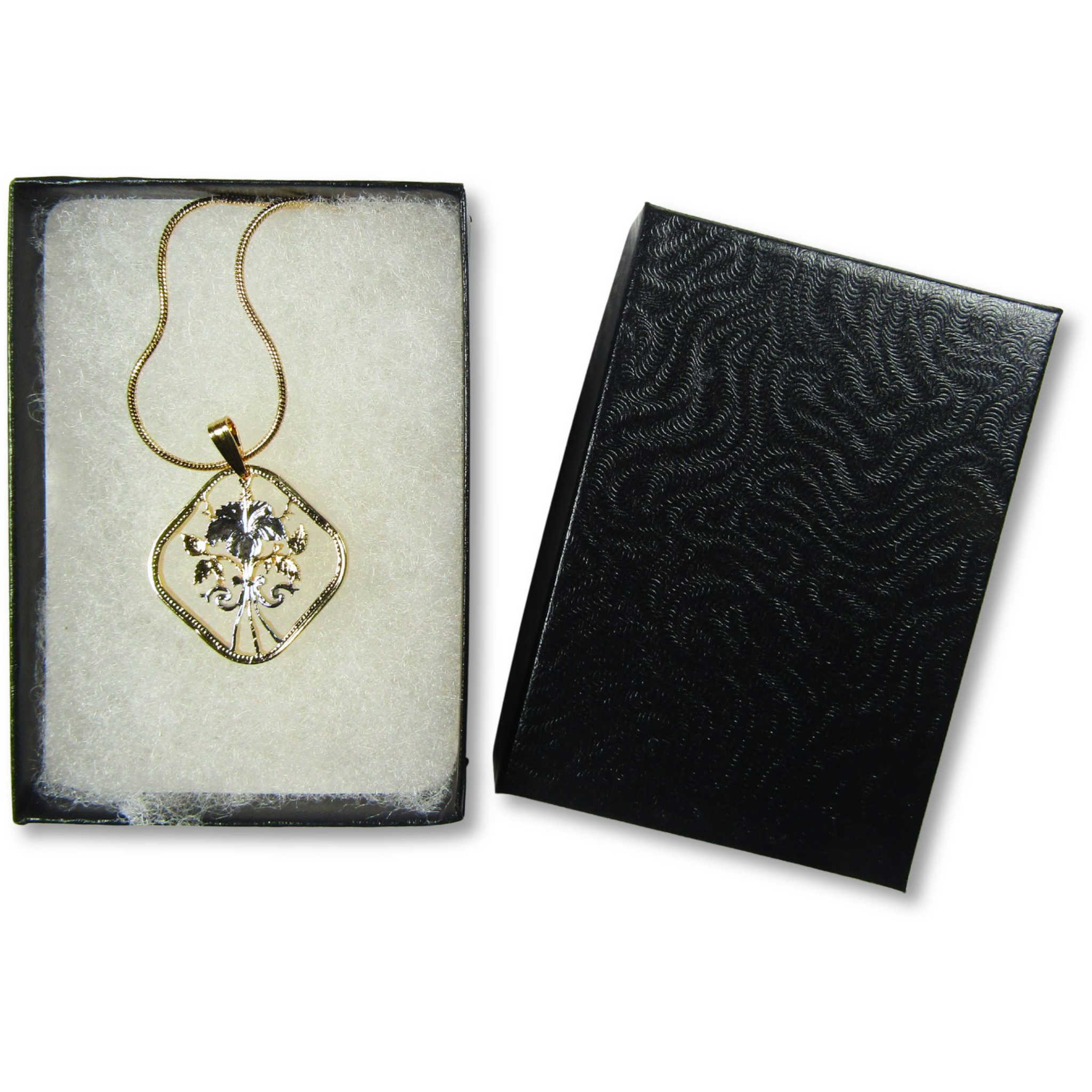 Hibiscus Flower Cut Coin Necklace with Gold-Plated Chain