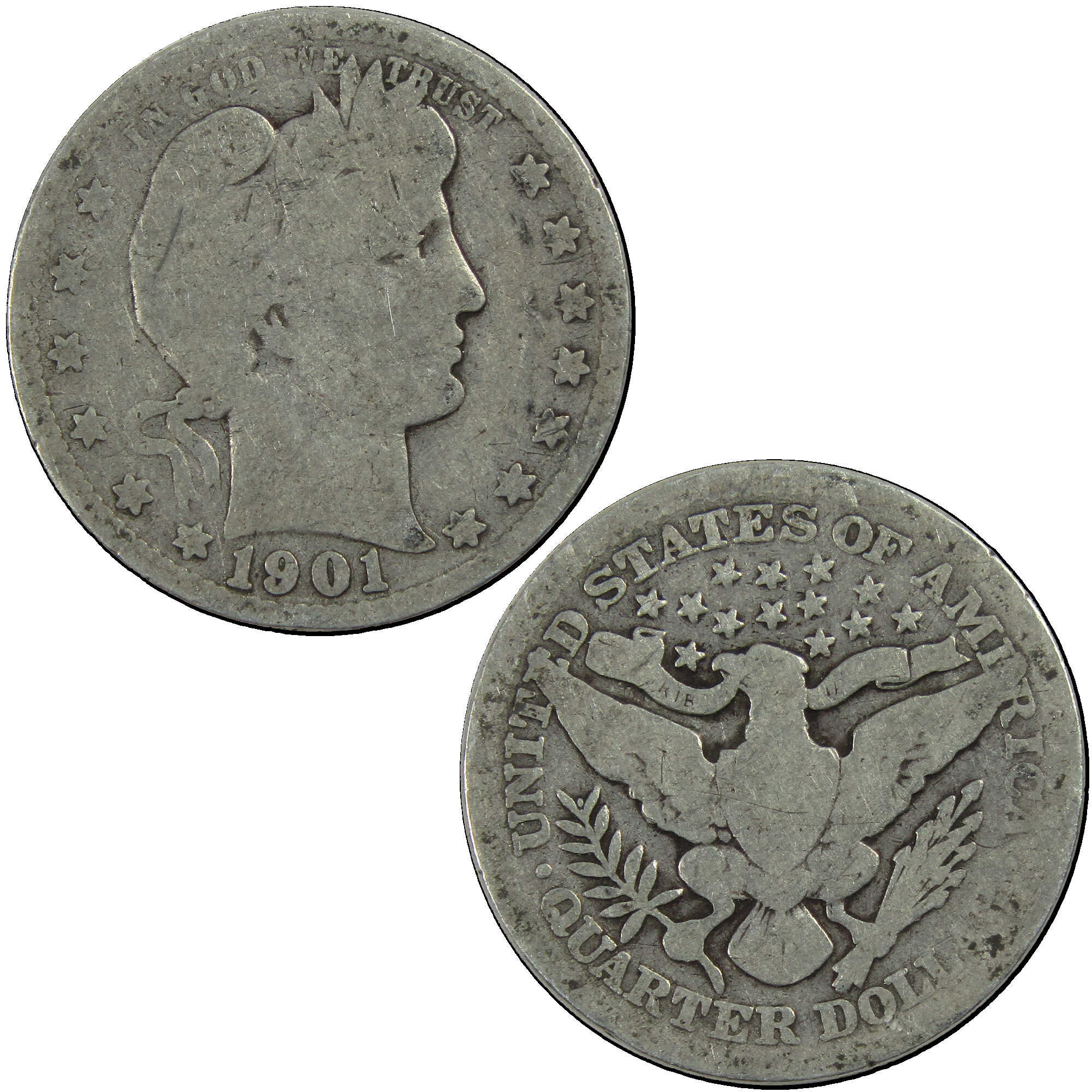 1901 Barber Quarter AG About Good Silver 25c Coin SKU:I12704
