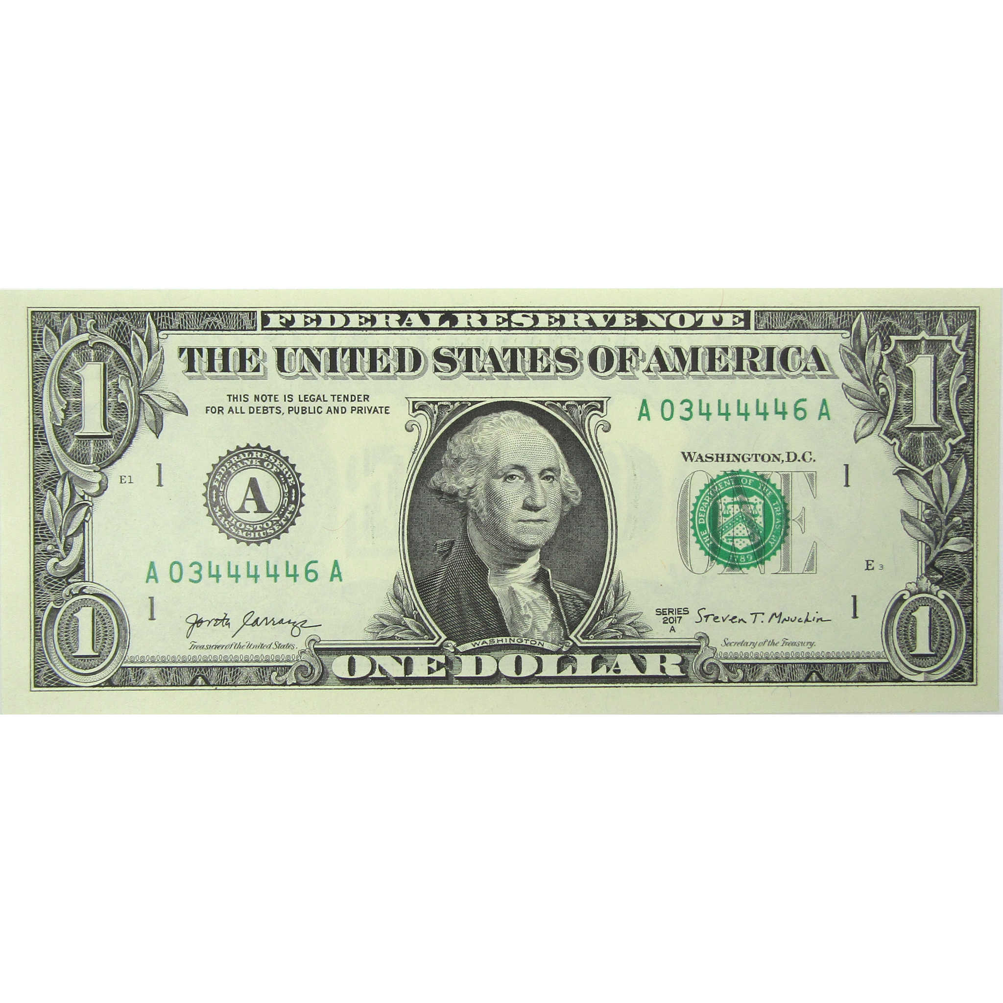 2017 A $1 Federal Reserve Note CCU Choice Crisp Uncirculated Currency