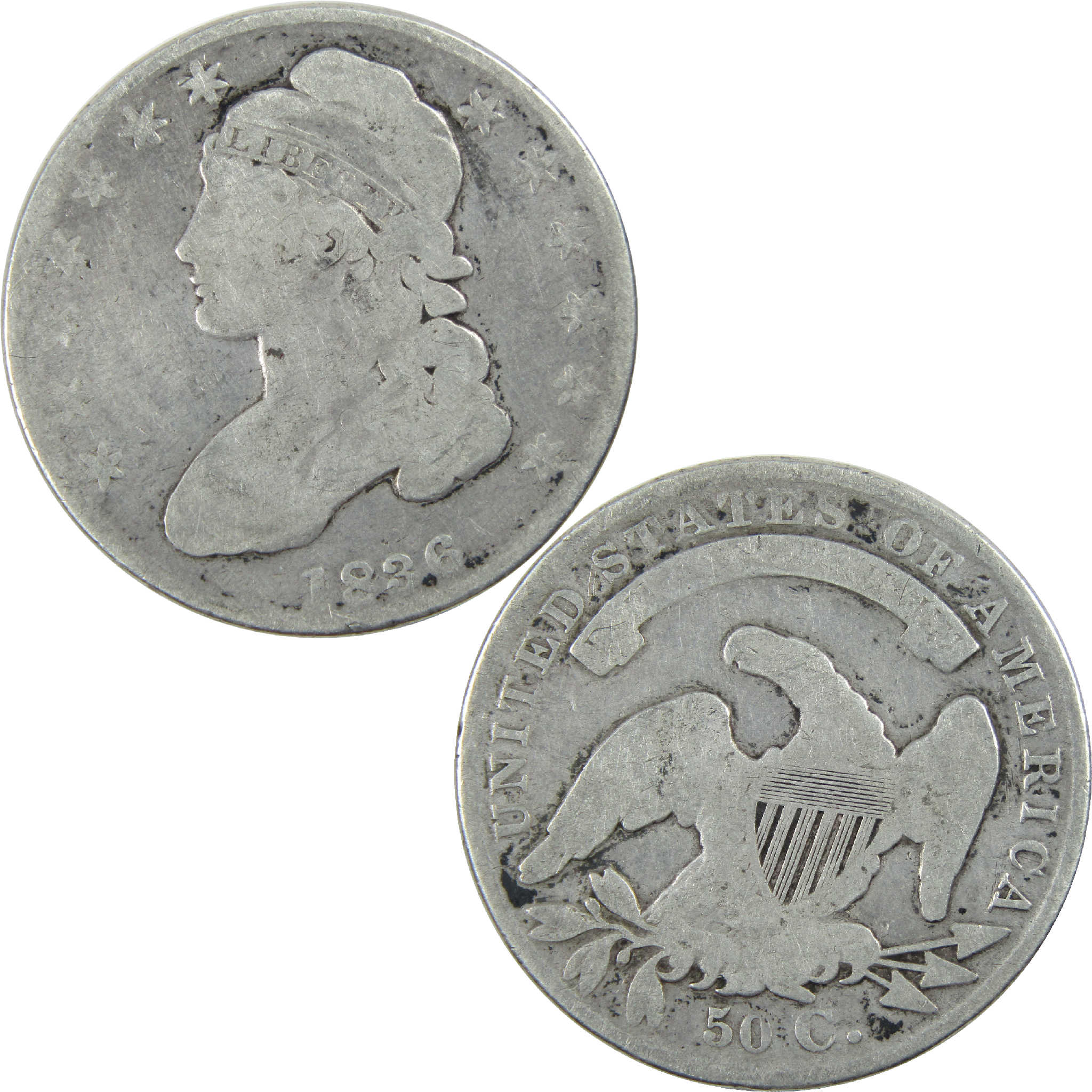 1836 Lettered Edge Capped Bust Half Dollar AG Silver 50c Coin SKU:I11763