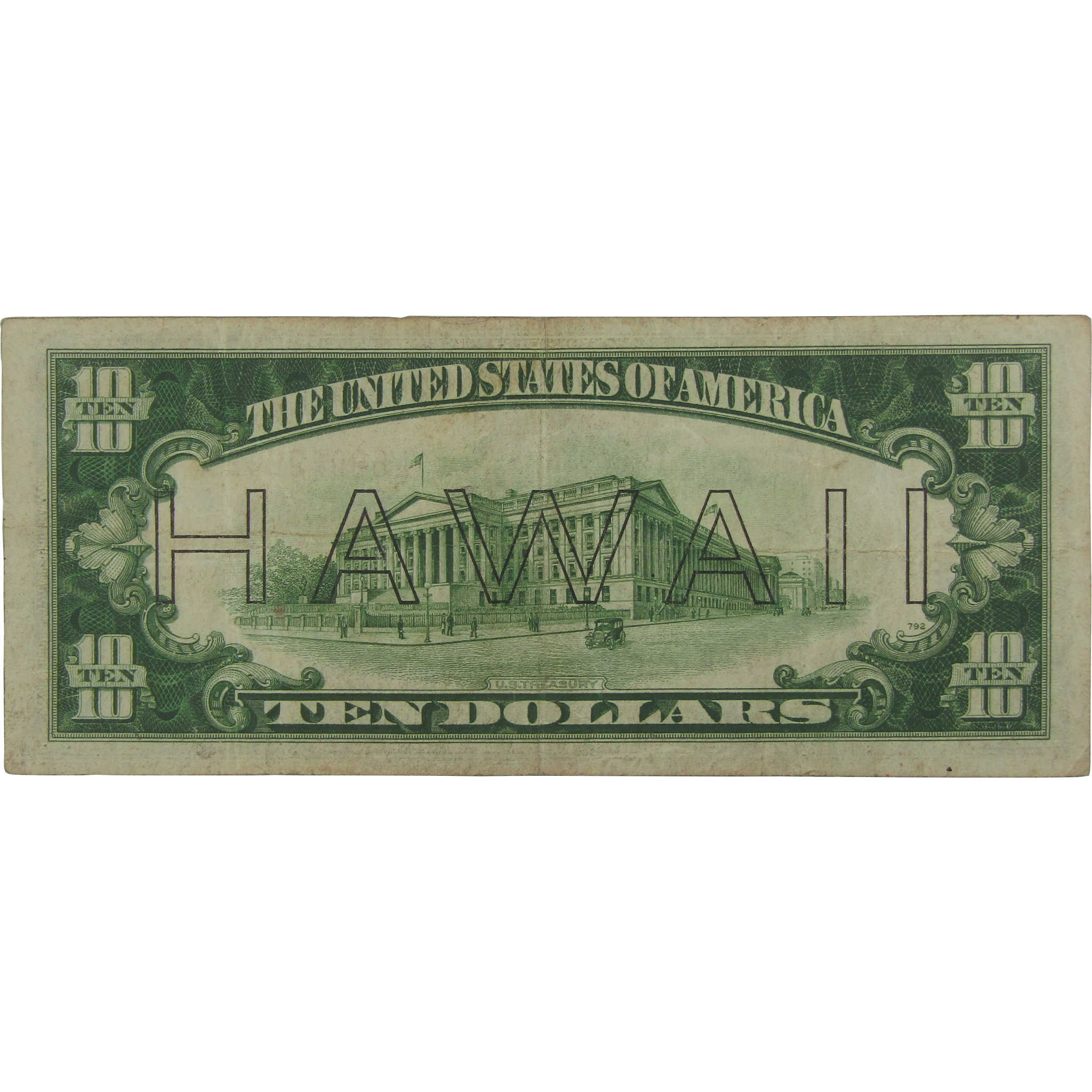 1934 A $10 Federal Reserve Note Hawaii WWII Fr 2303 Fine / Very Fine