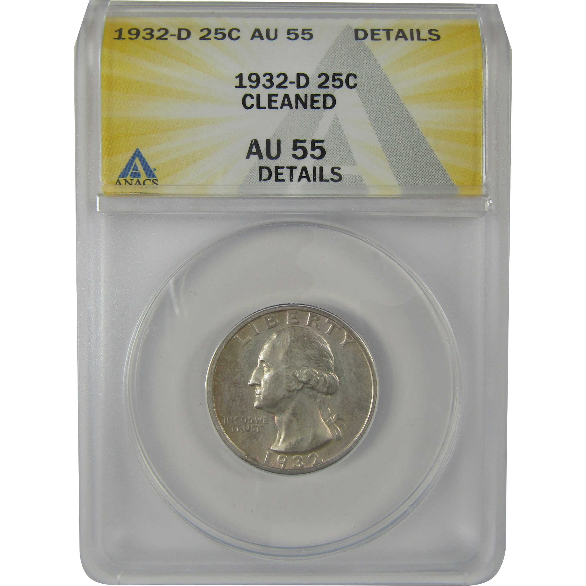 1932 D Washington Quarter AU 55 Details ANACS Silver SKU:I22969