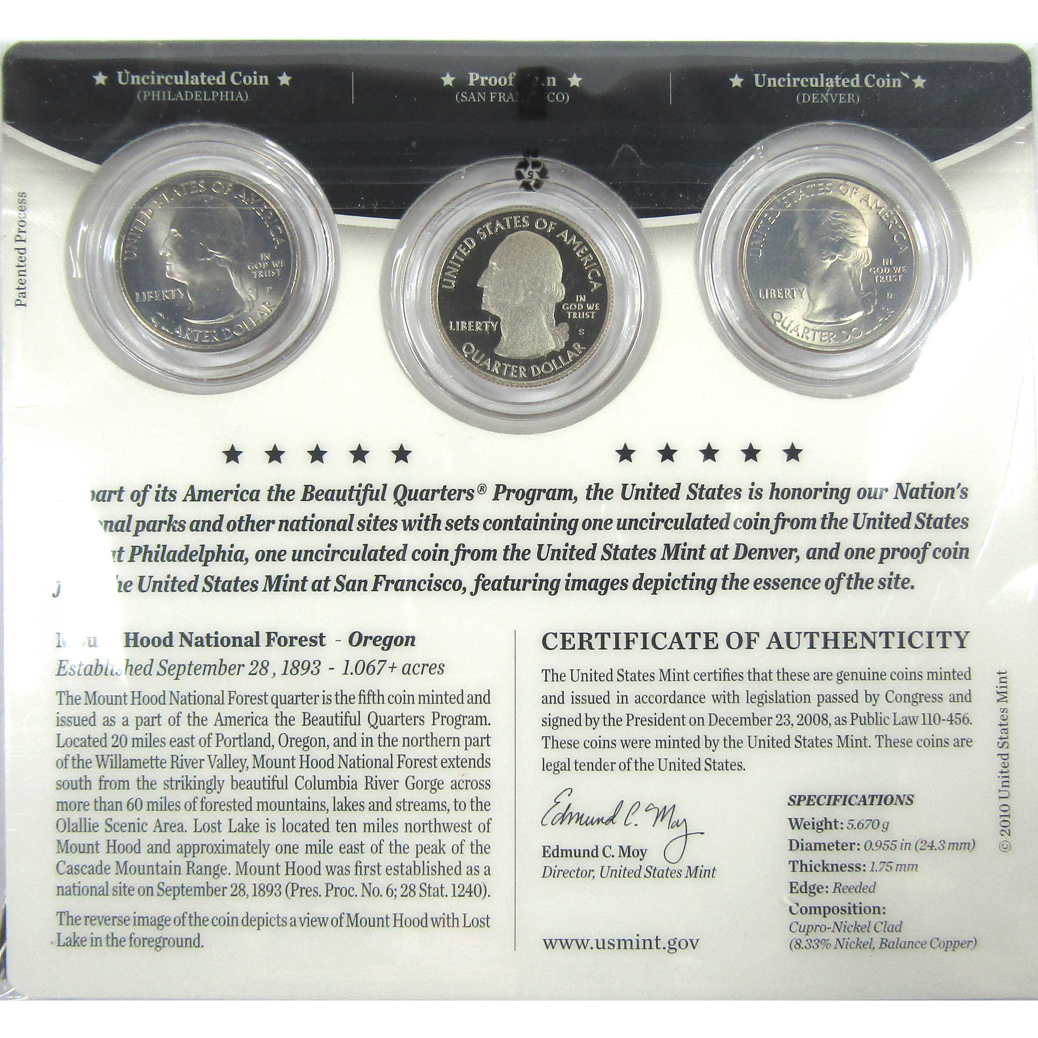 2010 P D S Mount Hood NP National Park Quarter 3 Piece Set SKU:CPC9006