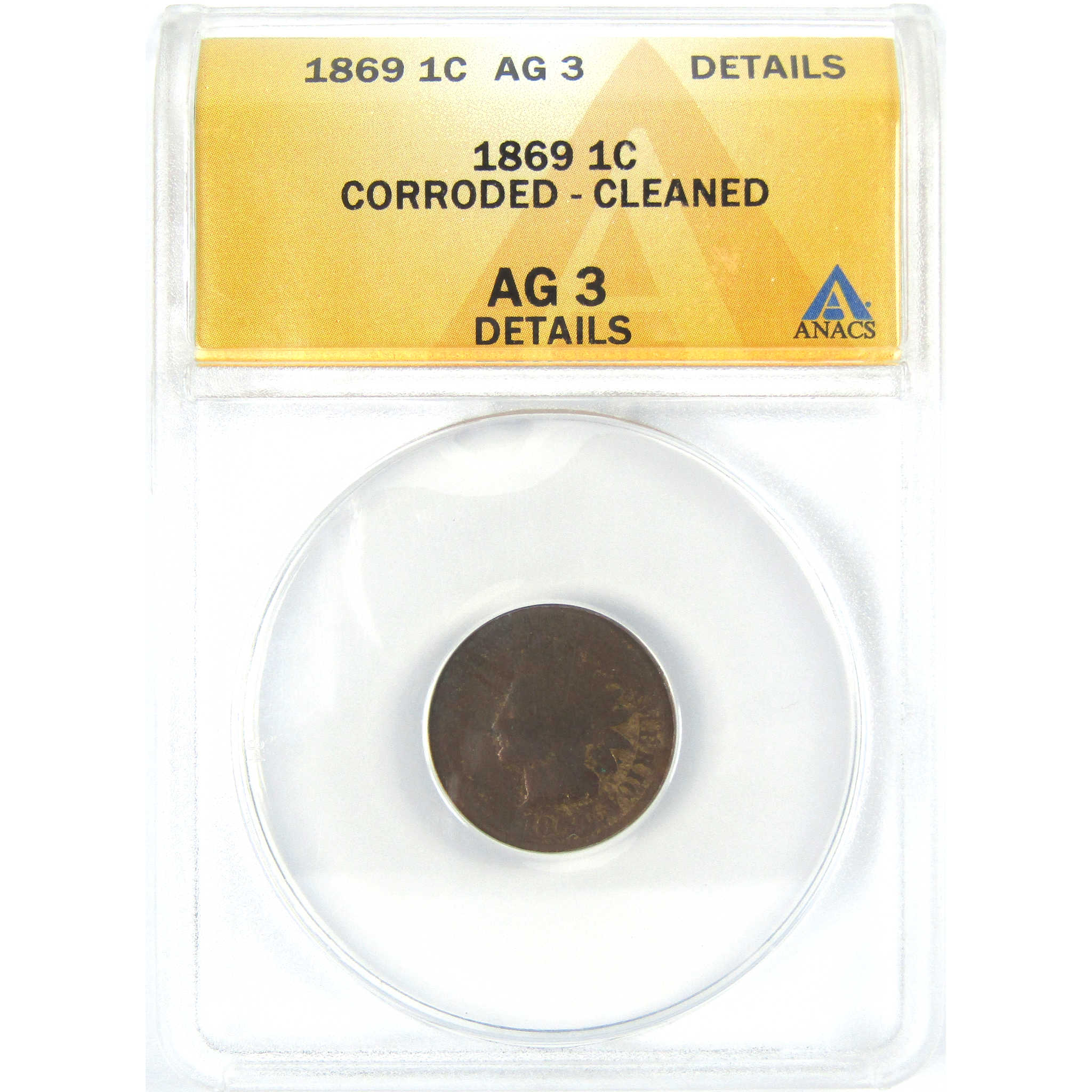 1869 Indian Head Cent AG 3 Details ANACS Penny 1c Coin SKU:I16073