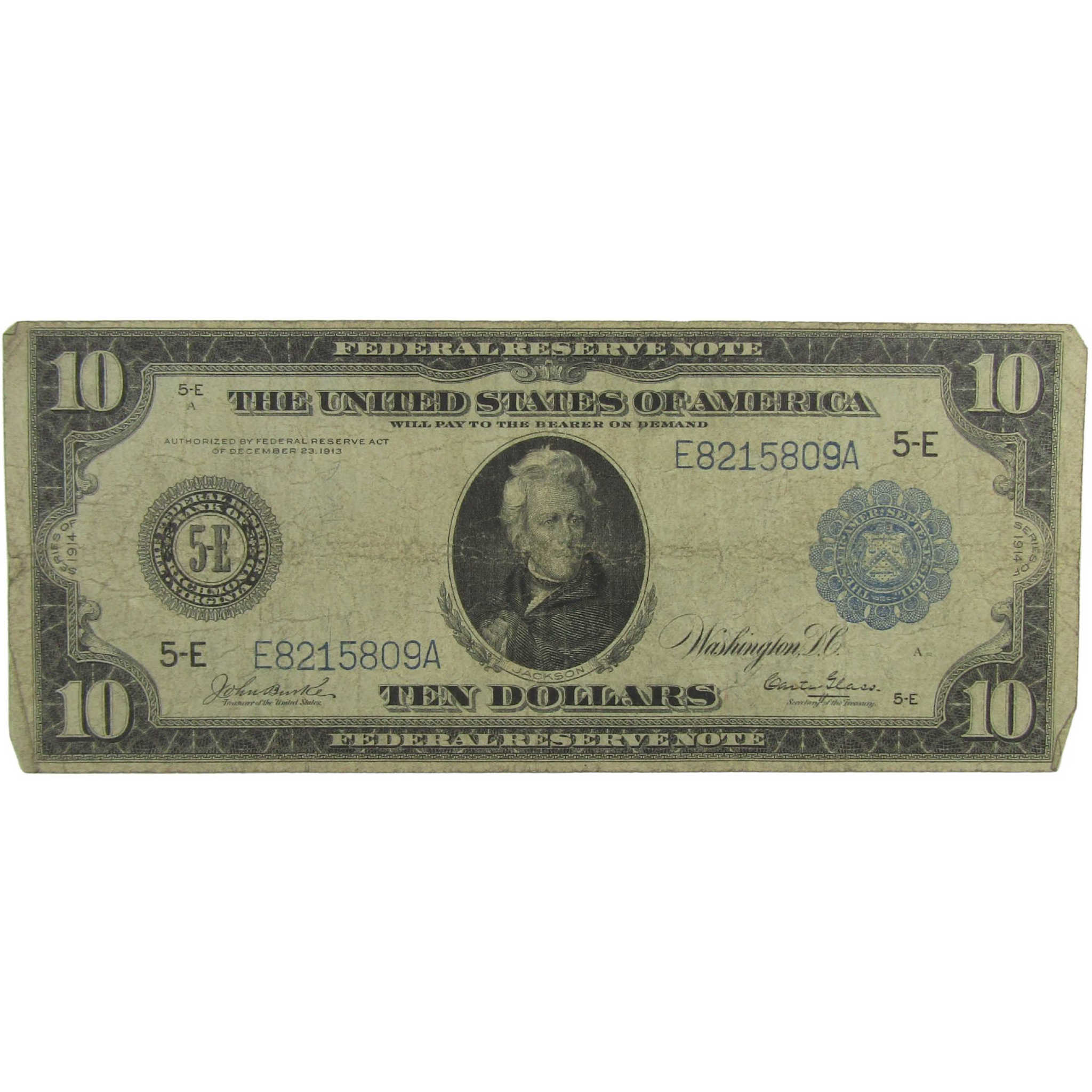 1914 $10 Large Size Federal Reserve Note Fr 921 VG Very Good Currency