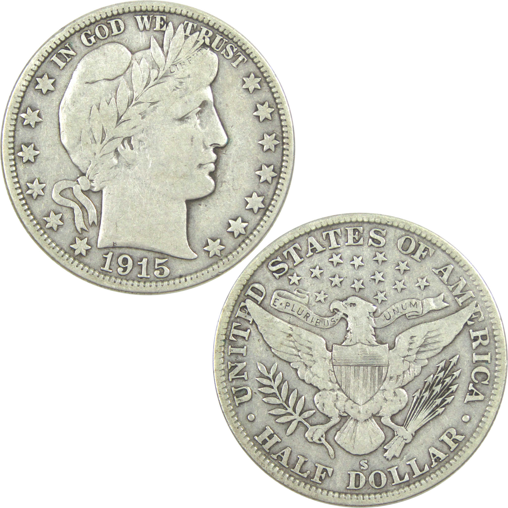 1915 S Barber Half Dollar F Fine Silver 50c Coin SKU:I15562