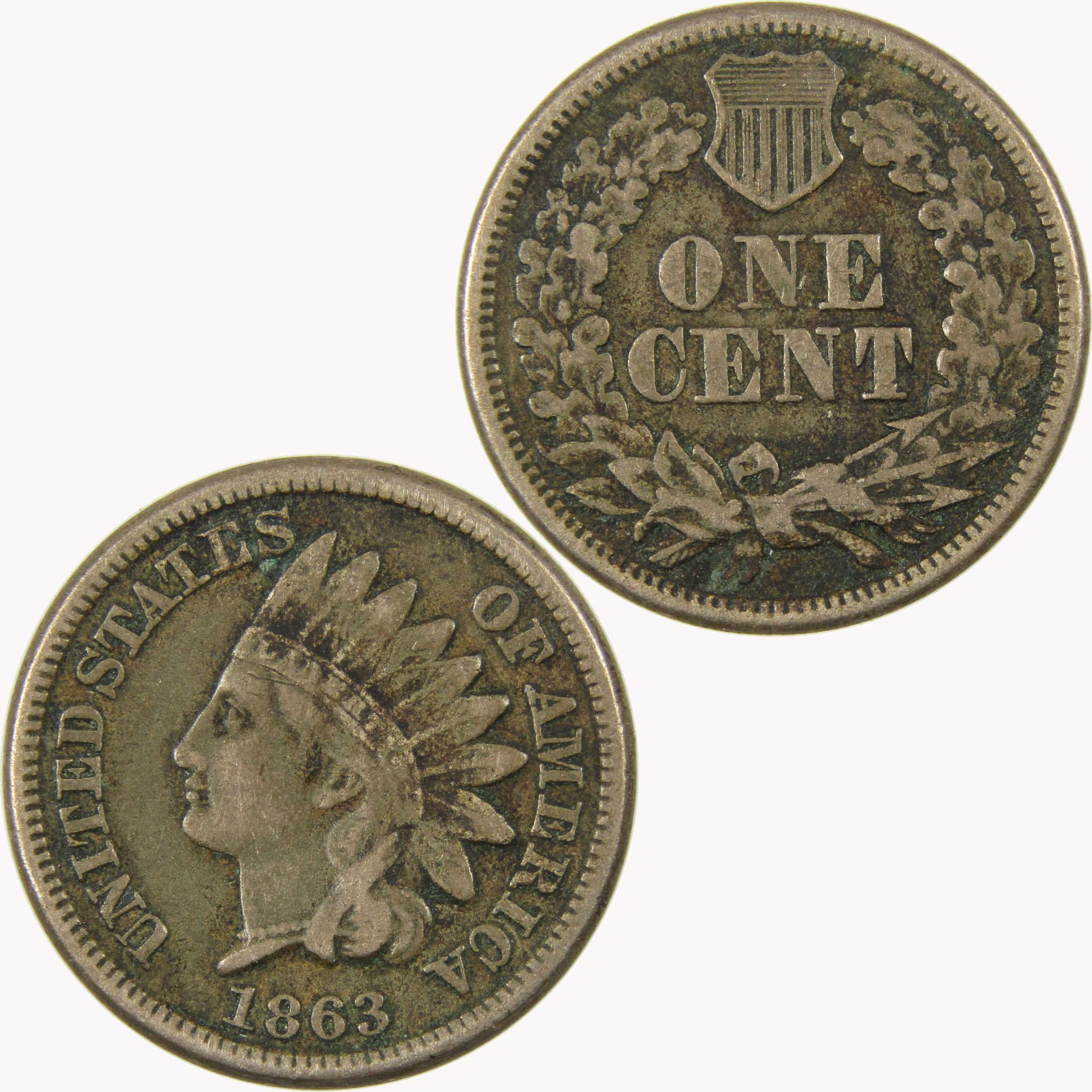 1863 Indian Head Cent F Fine Penny 1c Coin SKU:CP1110