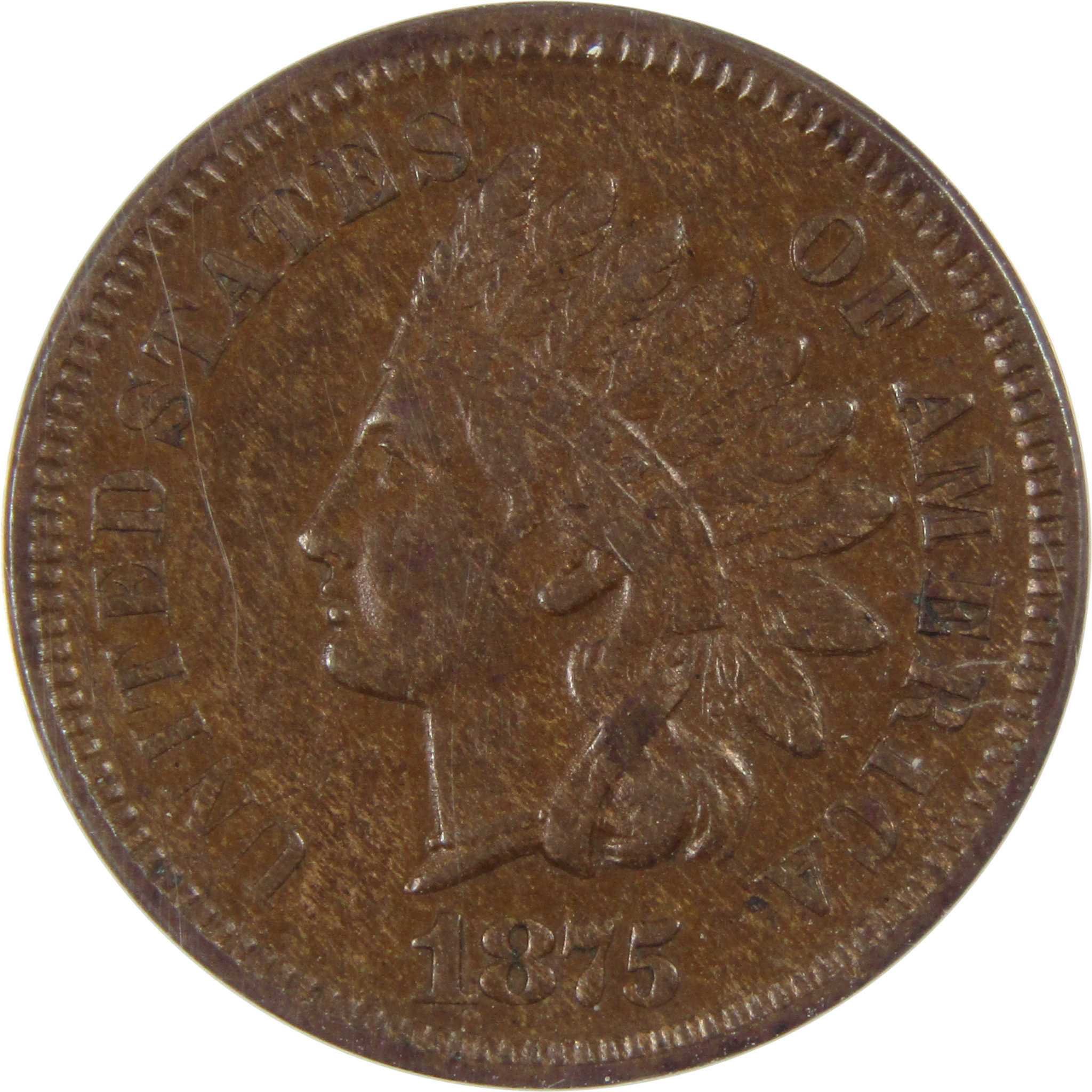 1875 Indian Head Cent AU 50 ANACS Penny 1c Coin SKU:I7827