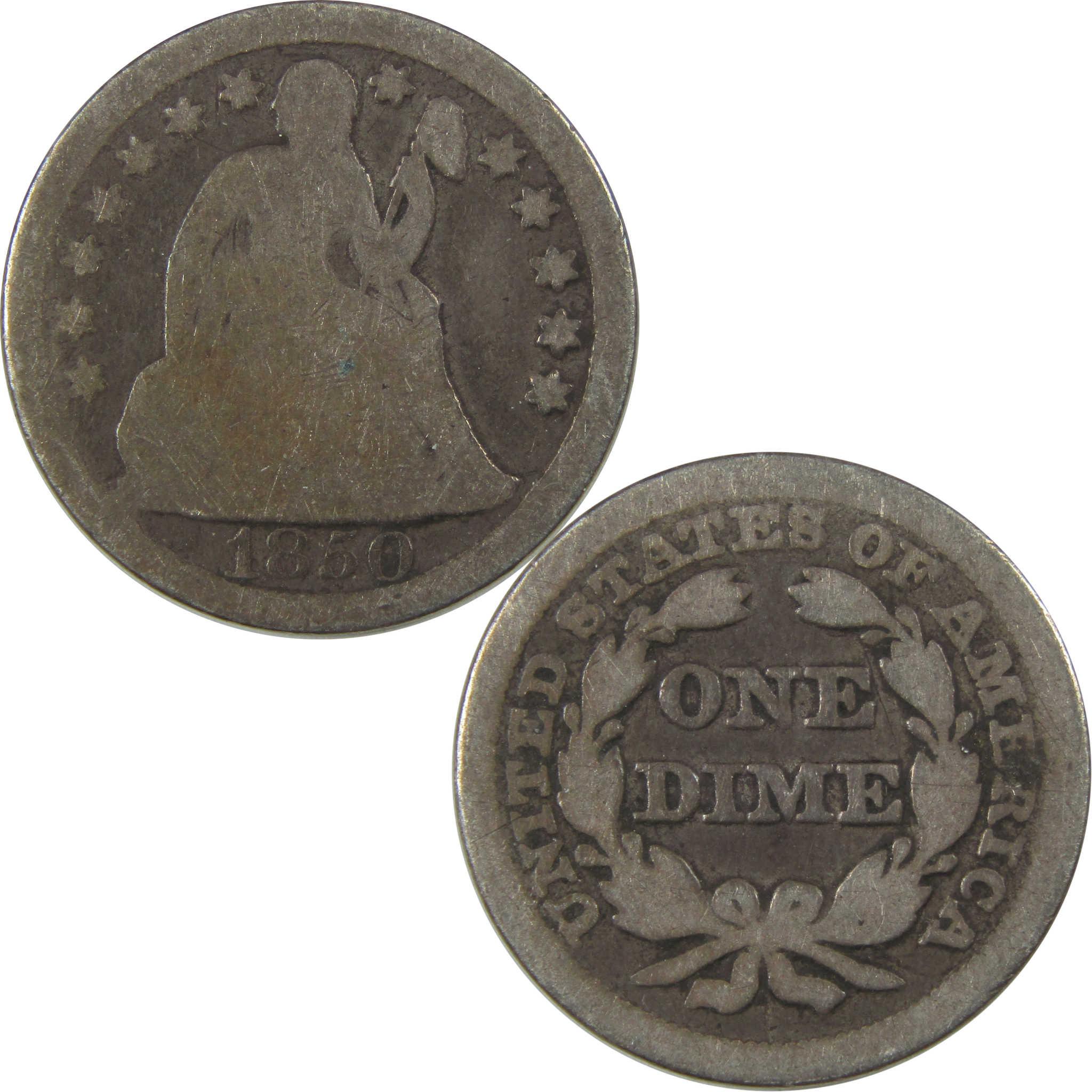 1850 Seated Liberty Silver Dime G Good 10c Coin Collectible SKU:I24038